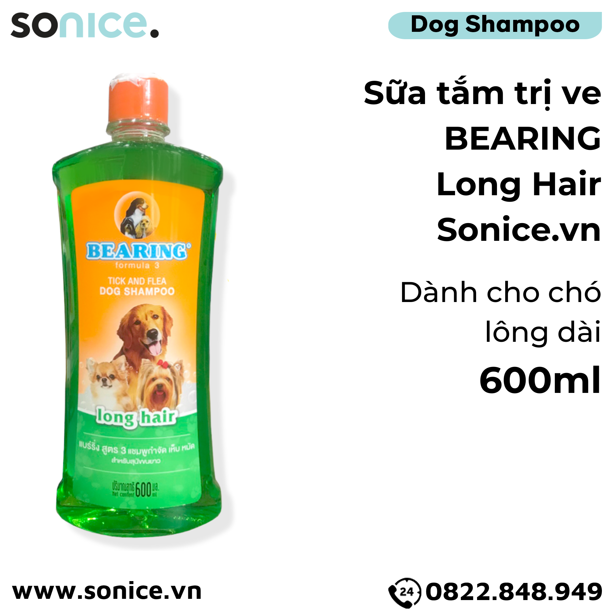  Sữa tắm trị ve BEARING Long Hair 600ml - Dành cho chó lông dài nhập Thái Lan SONICE. 
