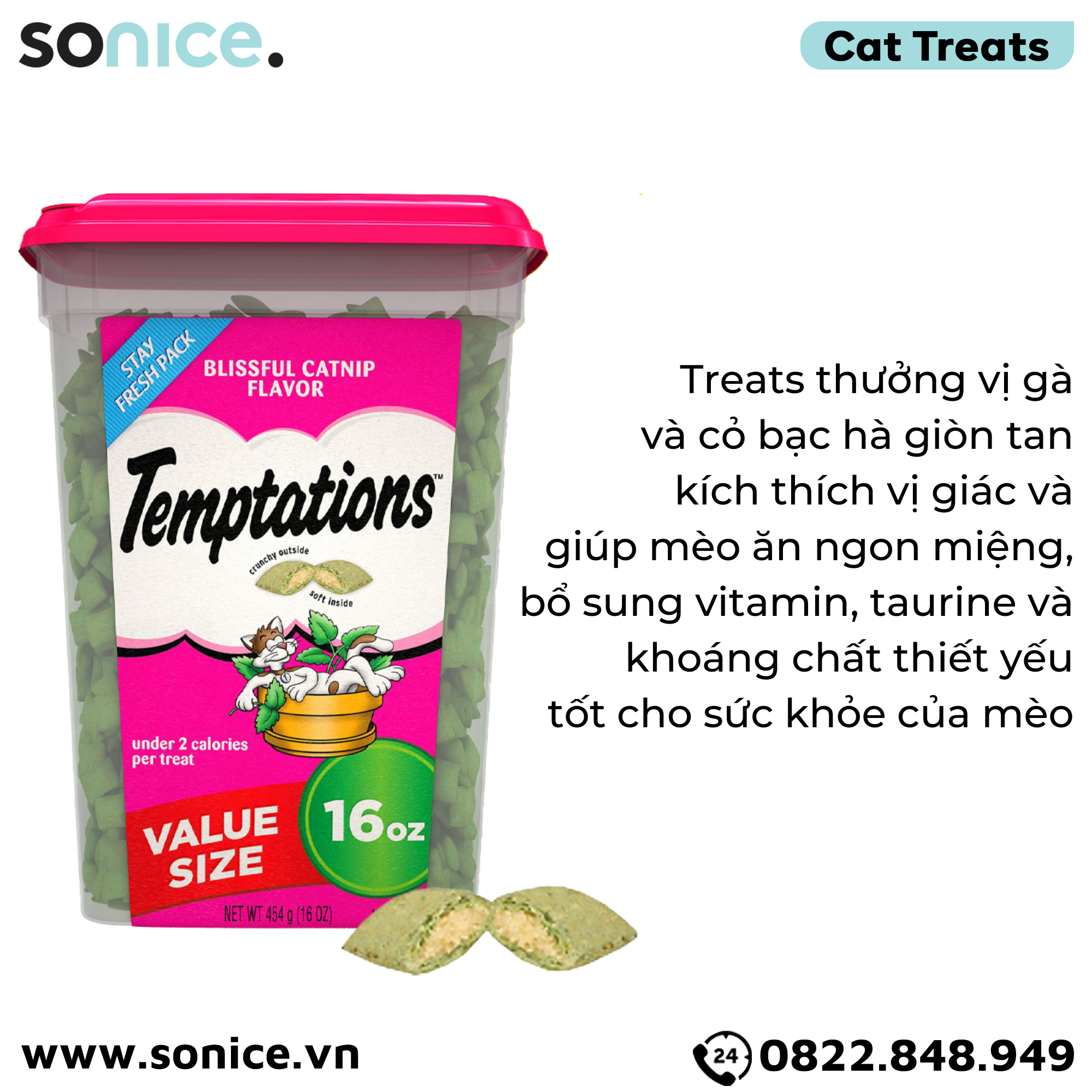  Treat mèo Temptations Mixups Blissful Catnip 454g - cỏ bạc hà, thịt gà SONICE. 