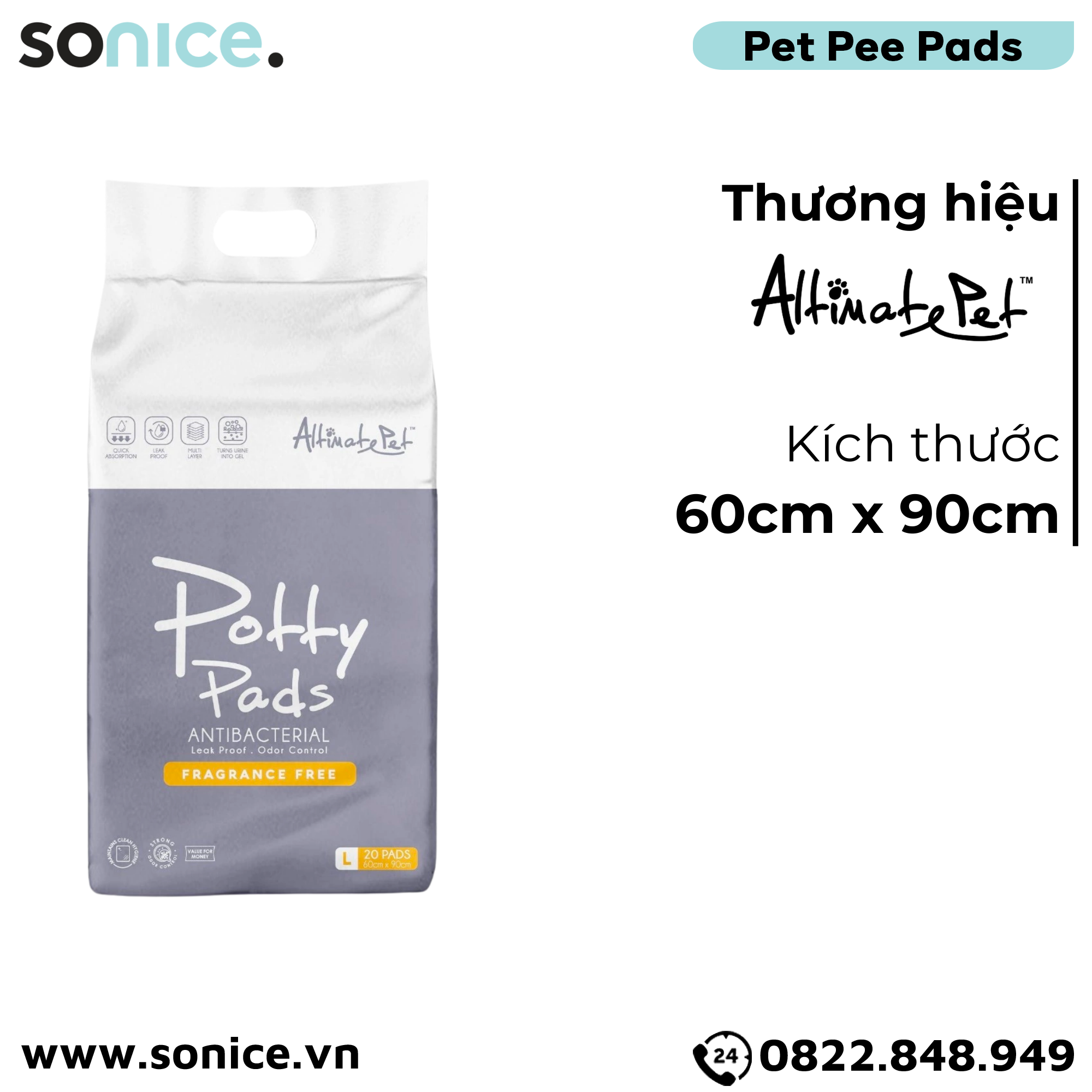  Tấm lót Potty Pads Fragrance Free 60cm x 90cm - huấn luyện vệ sinh đúng chỗ SONICE. 