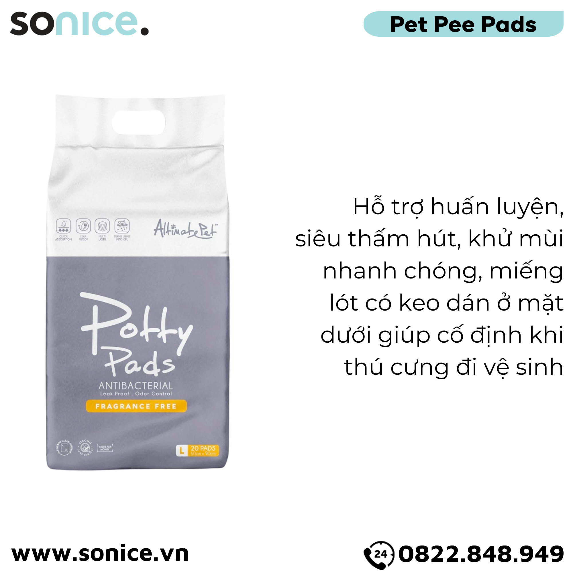  Tấm lót Potty Pads Fragrance Free 60cm x 90cm - huấn luyện vệ sinh đúng chỗ SONICE. 