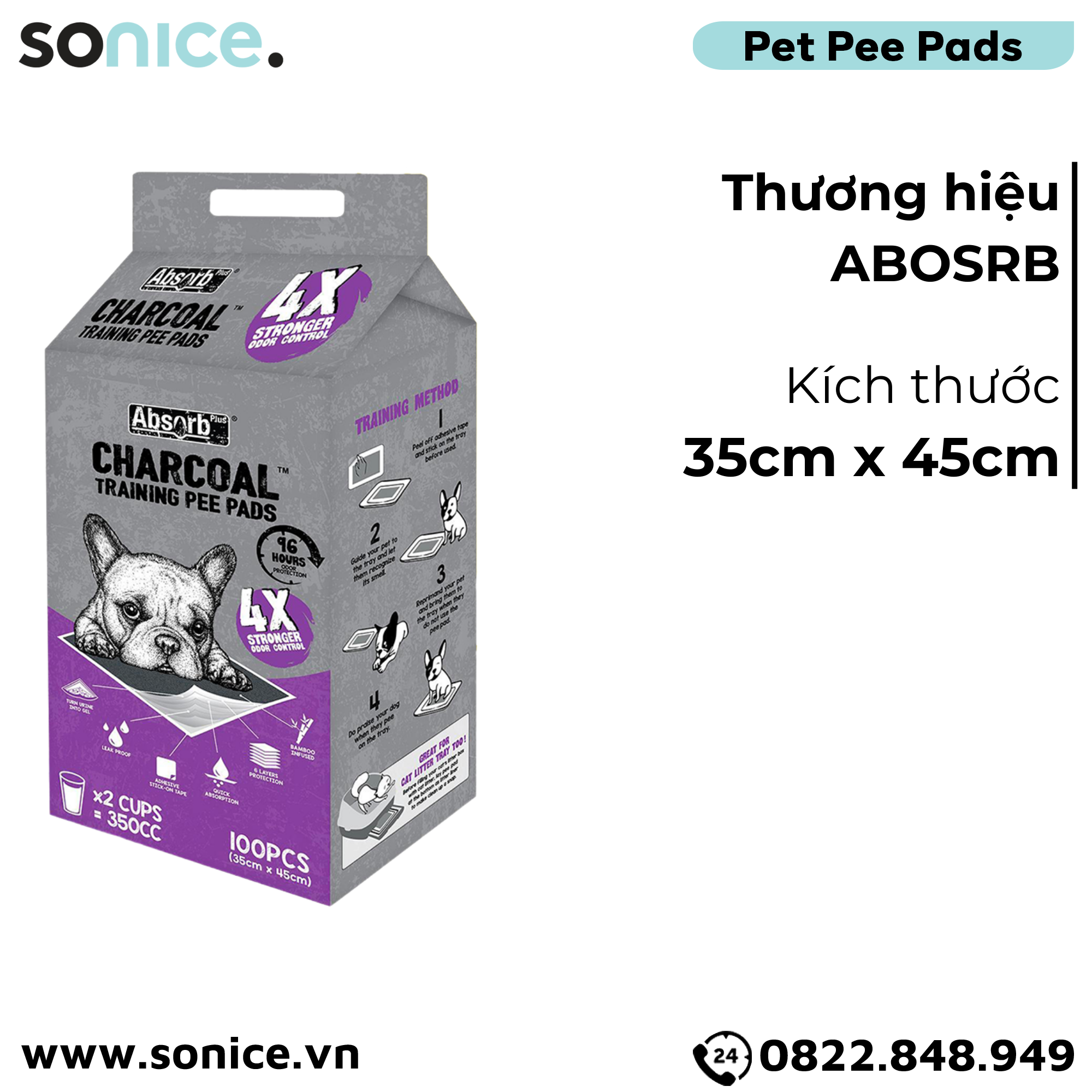  Tấm lót vệ sinh ABS CHARCOAL 35x45cm - 100 tấm than hoạt tính huấn luyện Pee Pads SONICE. 