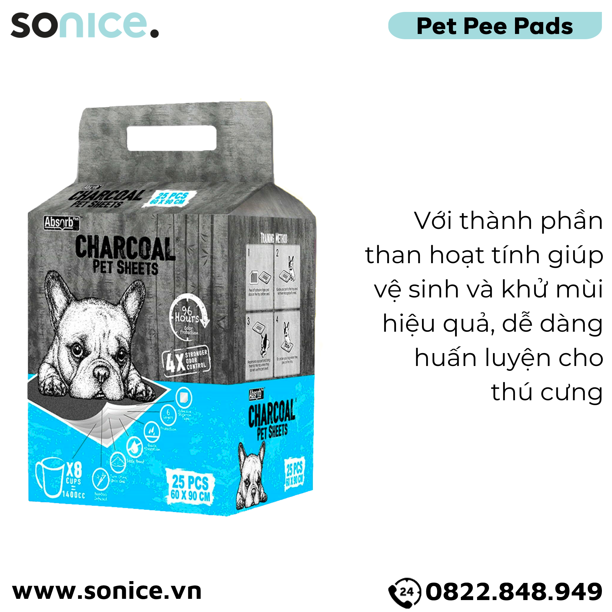  Tấm lót vệ sinh ABS CHARCOAL 60x90cm - 25 tấm than hoạt tính huấn luyện Pee Pads SONICE. 