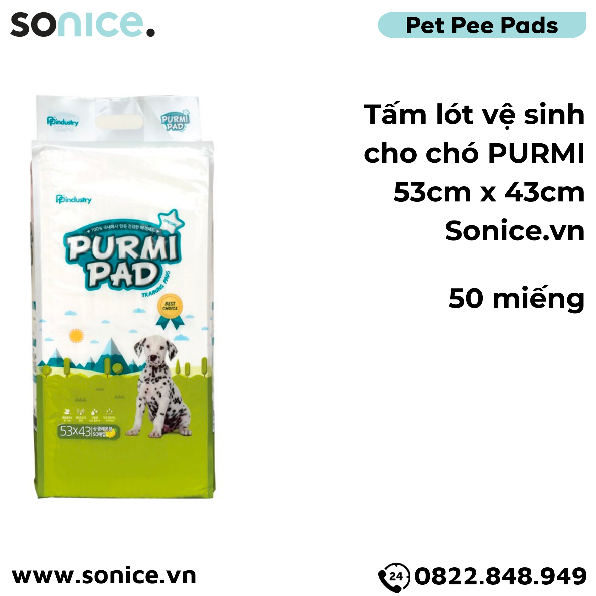  Tấm lót vệ sinh cho Chó PURMI 53cm x 43cm - 50 tấm SONICE. 