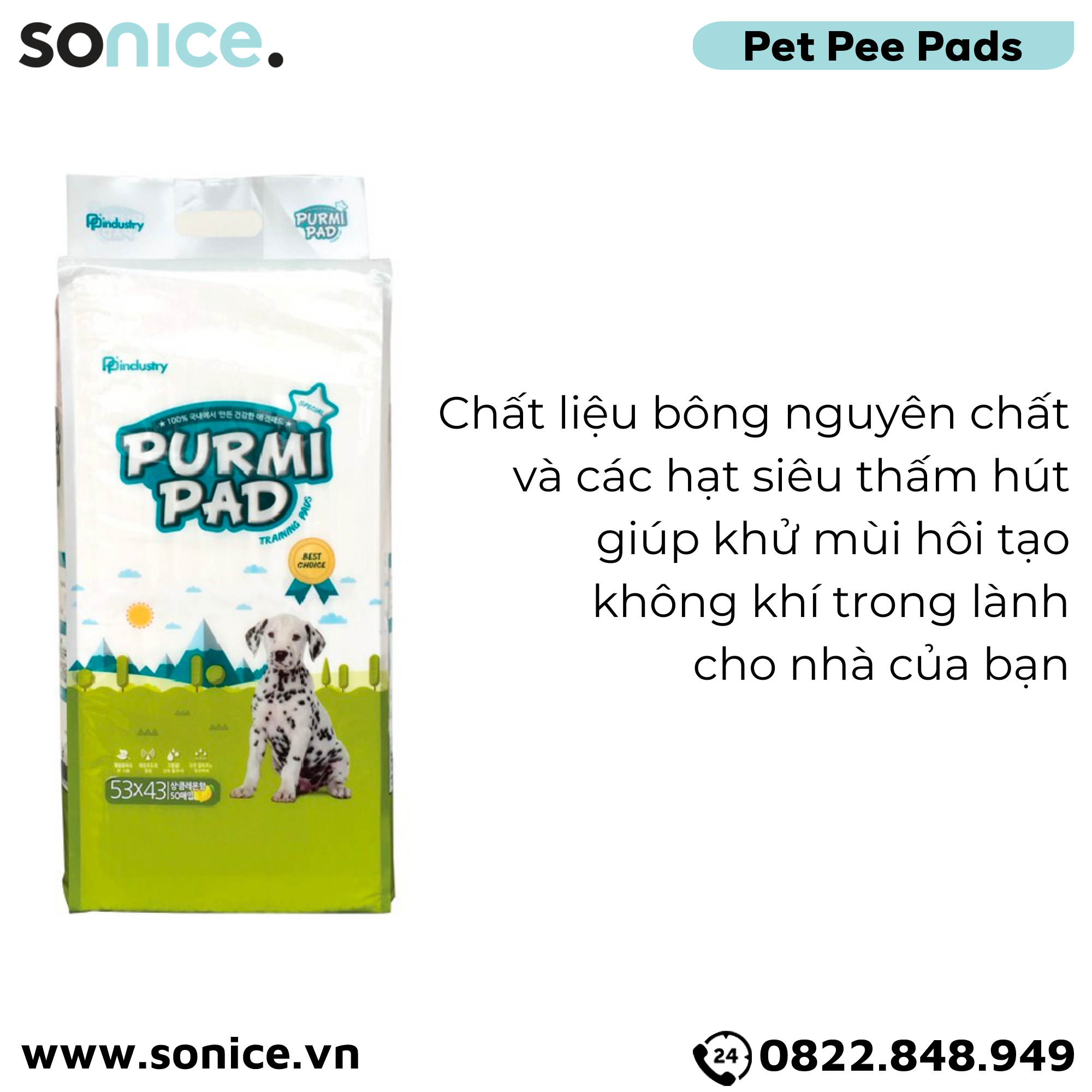  Tấm lót vệ sinh cho Chó PURMI 53cm x 43cm - 50 tấm SONICE. 