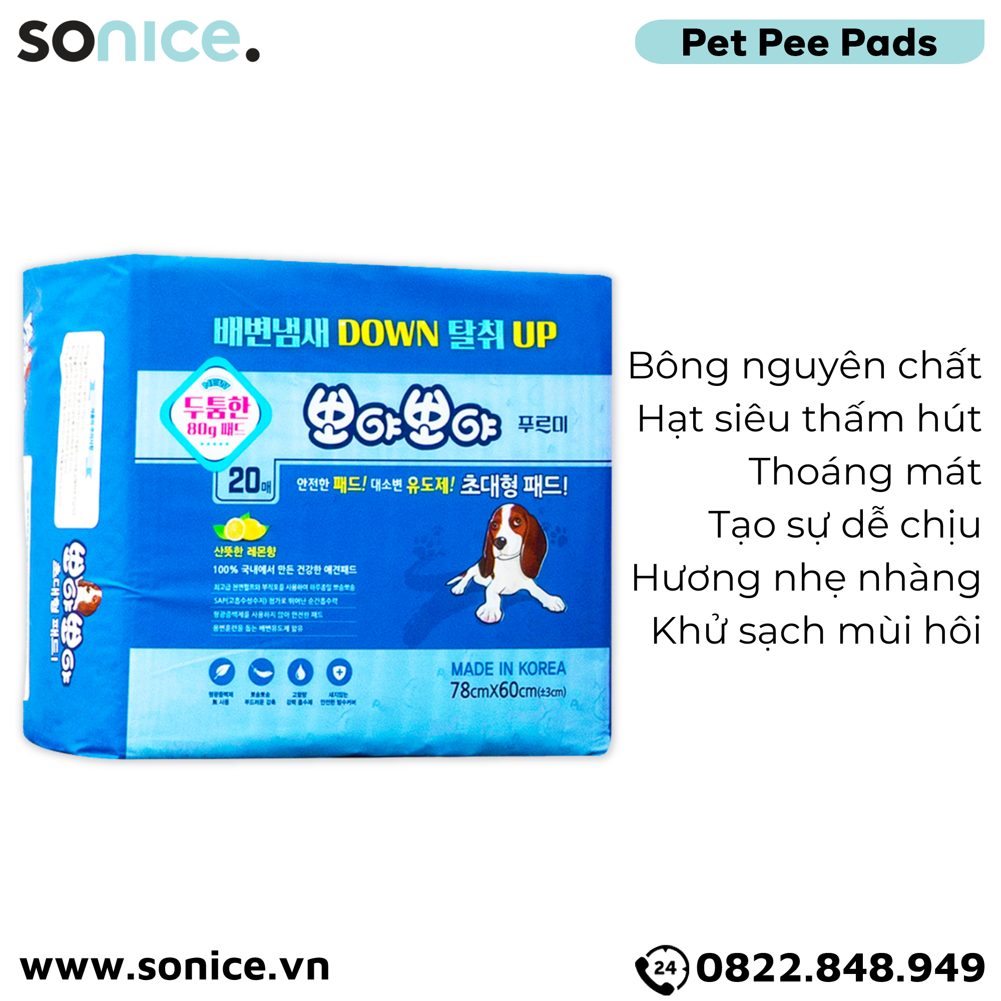  Tấm lót vệ sinh Petsmix Potty Pads 78cm x 60cm - 20 miếng nhập Hàn Quốc SONICE. 
