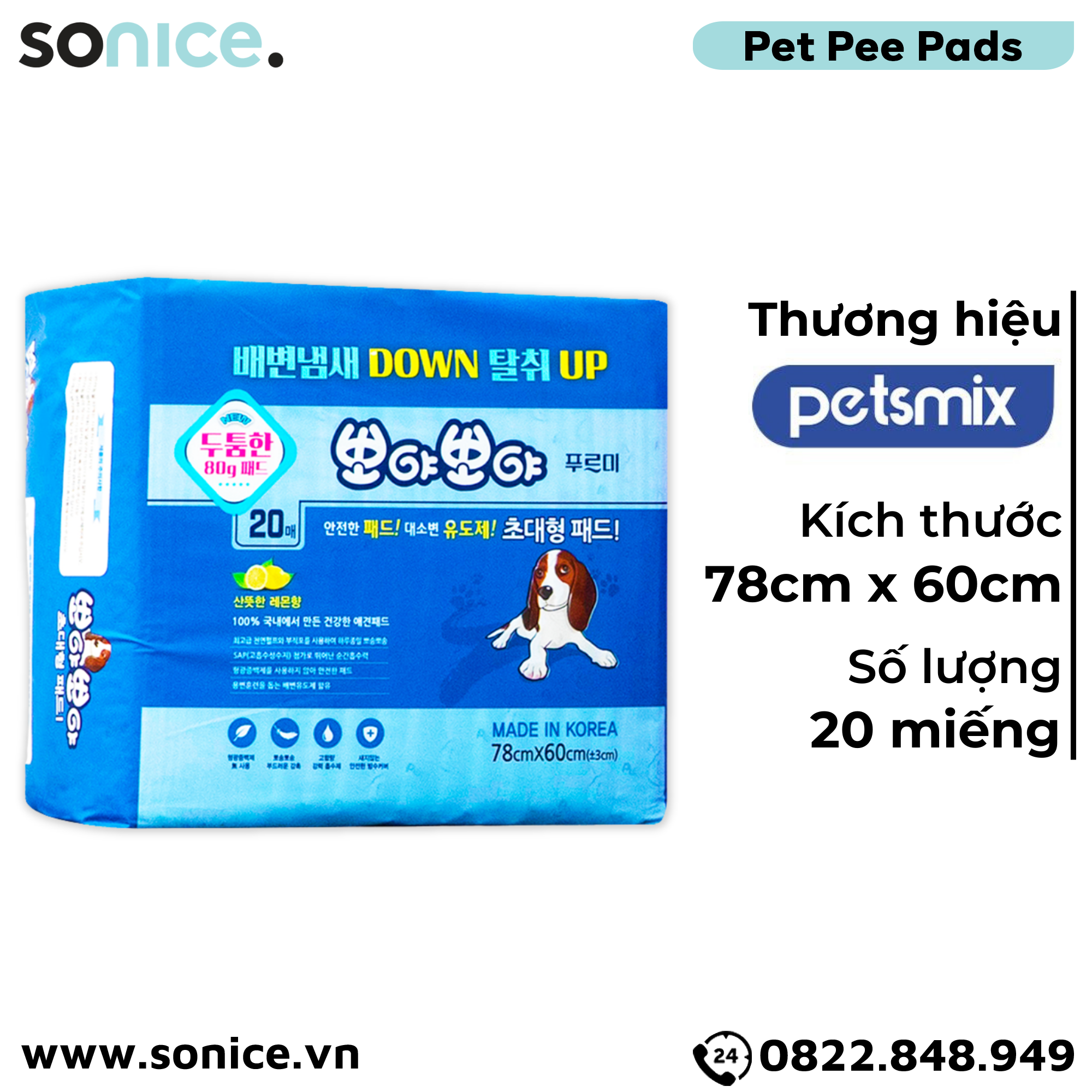  Tấm lót vệ sinh Petsmix Potty Pads 78cm x 60cm - 20 miếng nhập Hàn Quốc SONICE. 