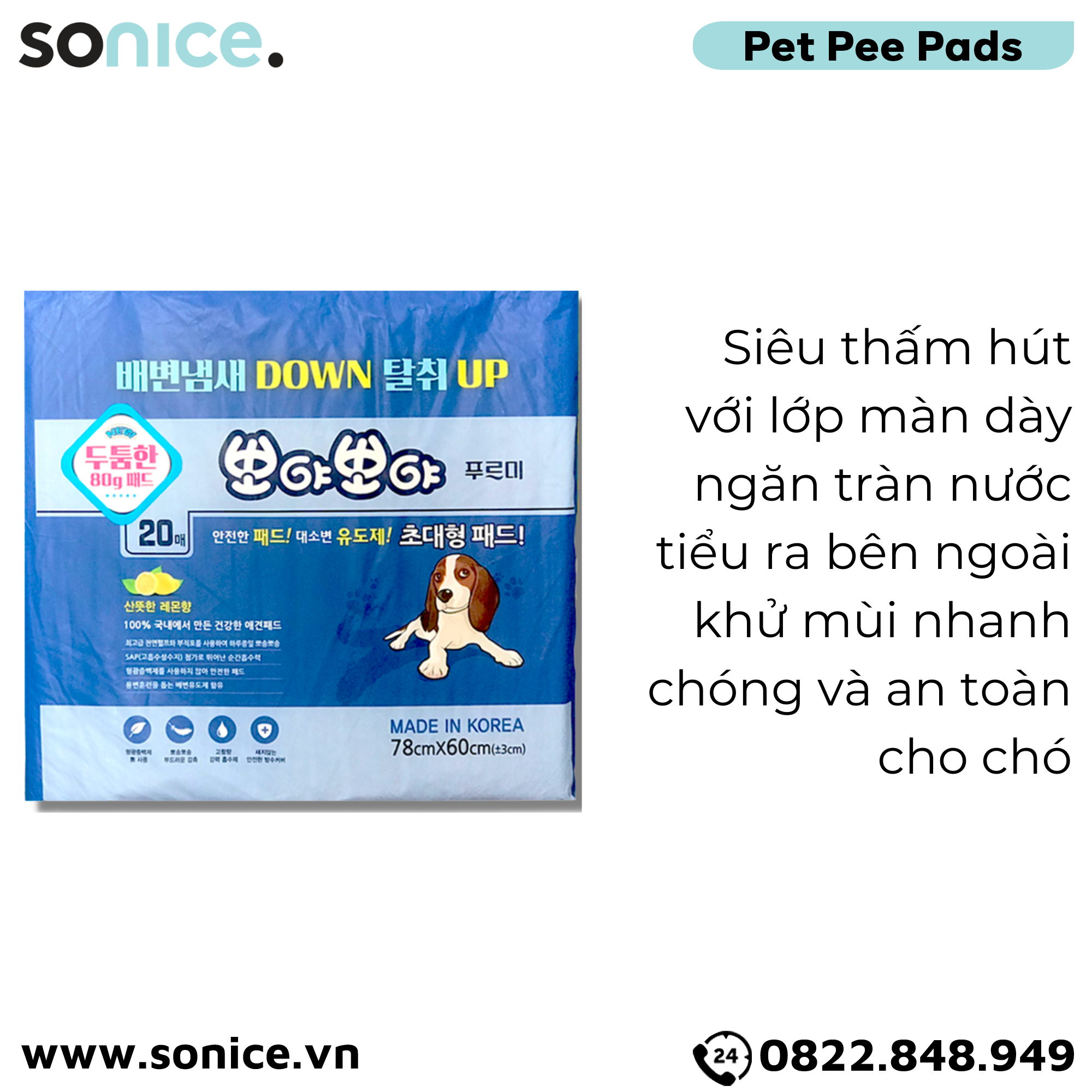  Tấm lót vệ sinh Petsmix Potty Pads 78cm x 60cm - 20 tấm Korea SONICE. 