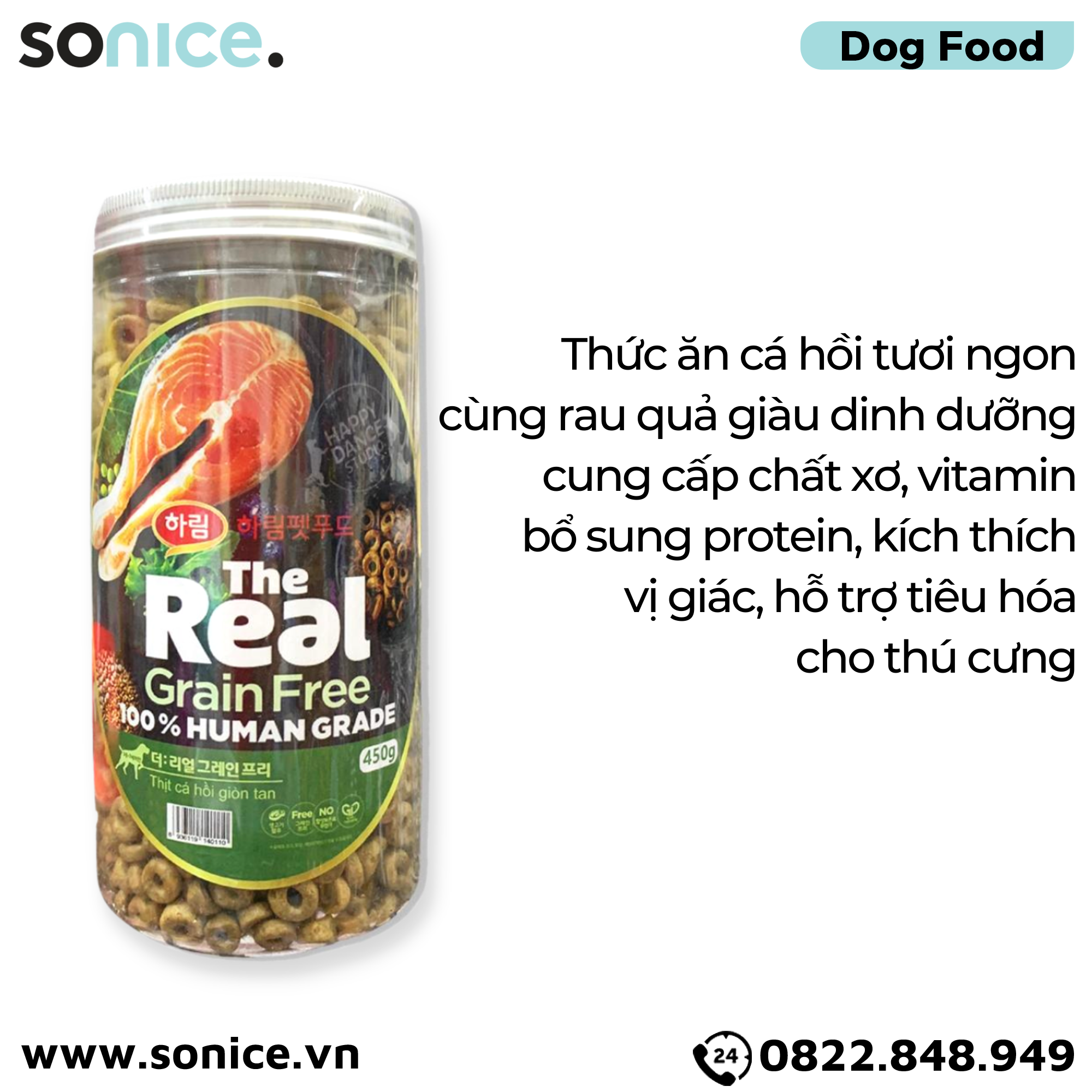  Thức ăn chó The Real Crunch Salmon hộp 450g - Cá hồi giòn SONICE. 