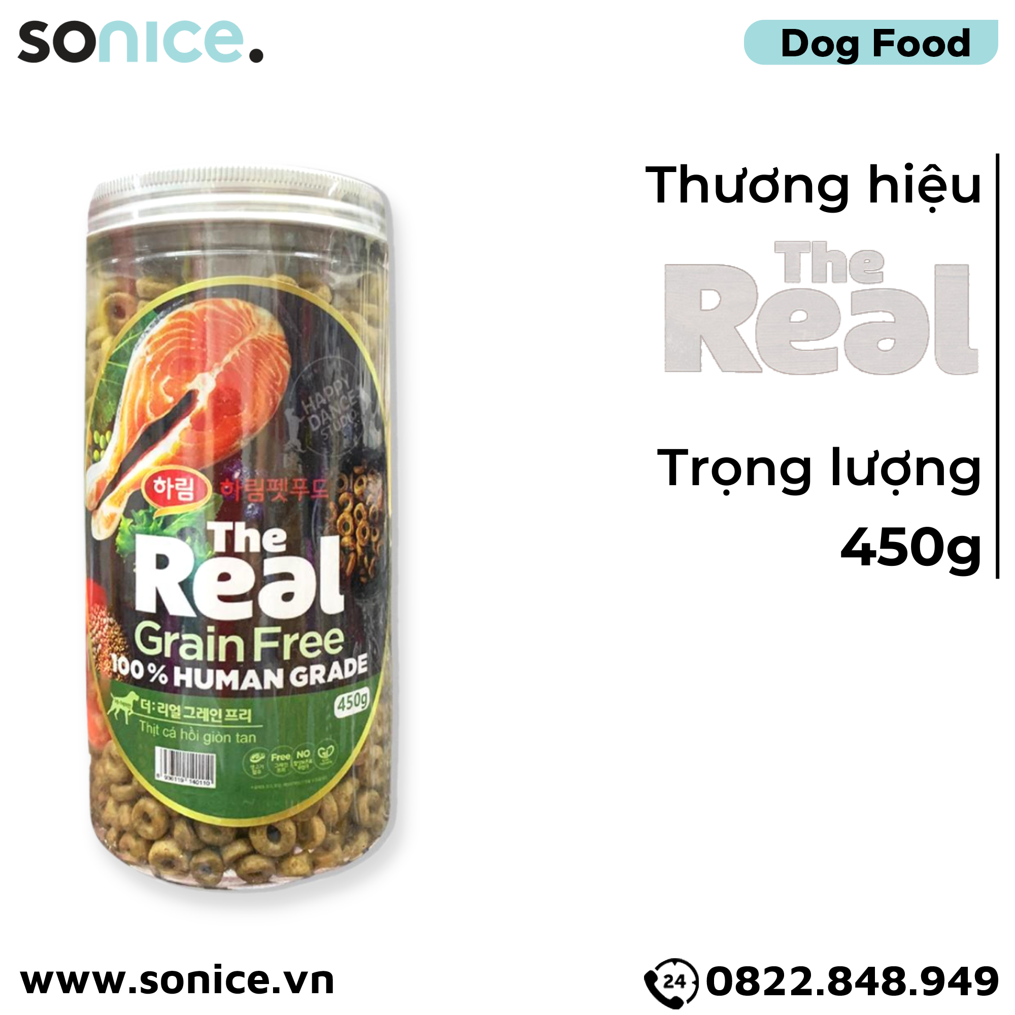  Thức ăn chó The Real Crunch Salmon hộp 450g - Cá hồi giòn SONICE. 