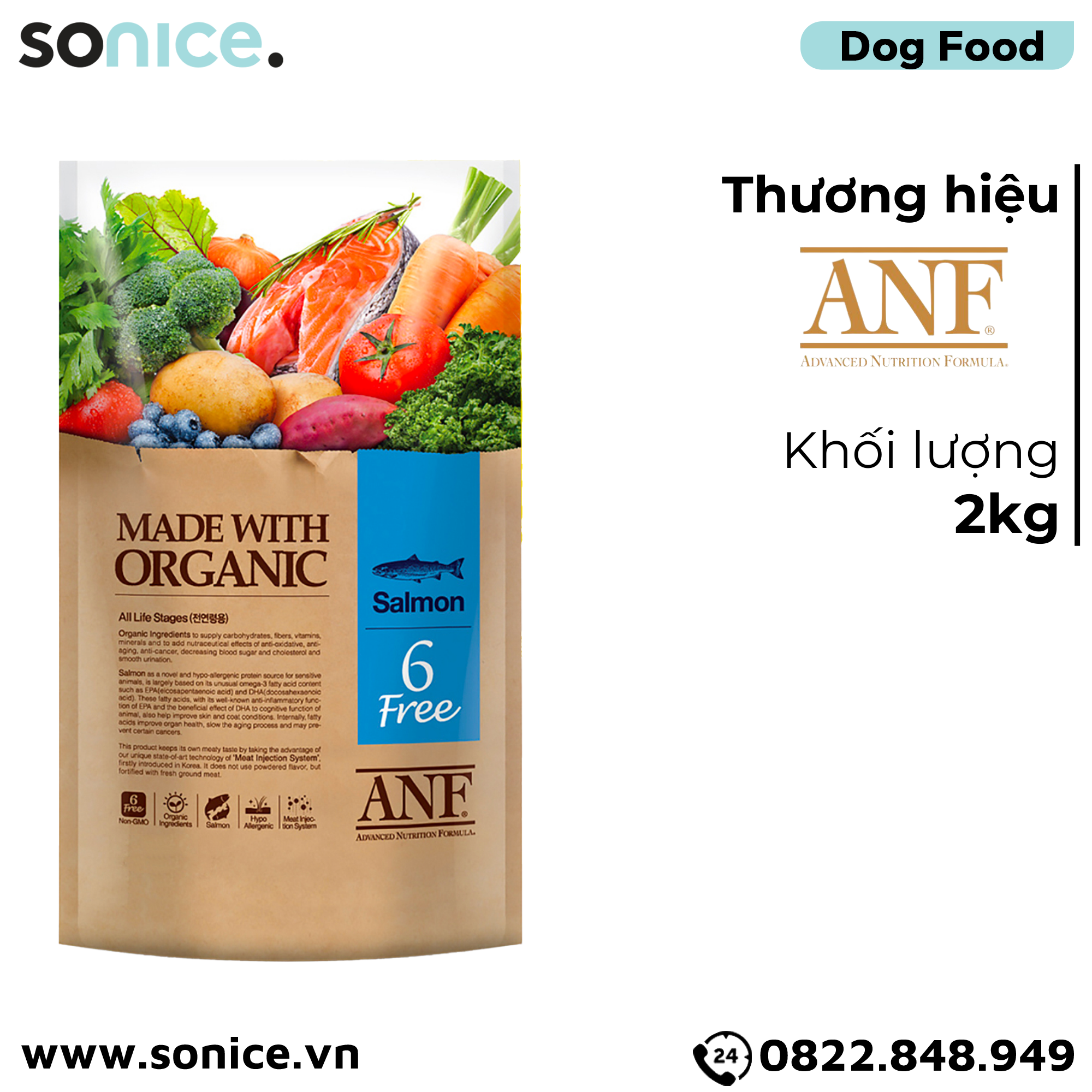  Thức ăn chó ANF Cá Hồi 2kg - Salmon SONICE. 