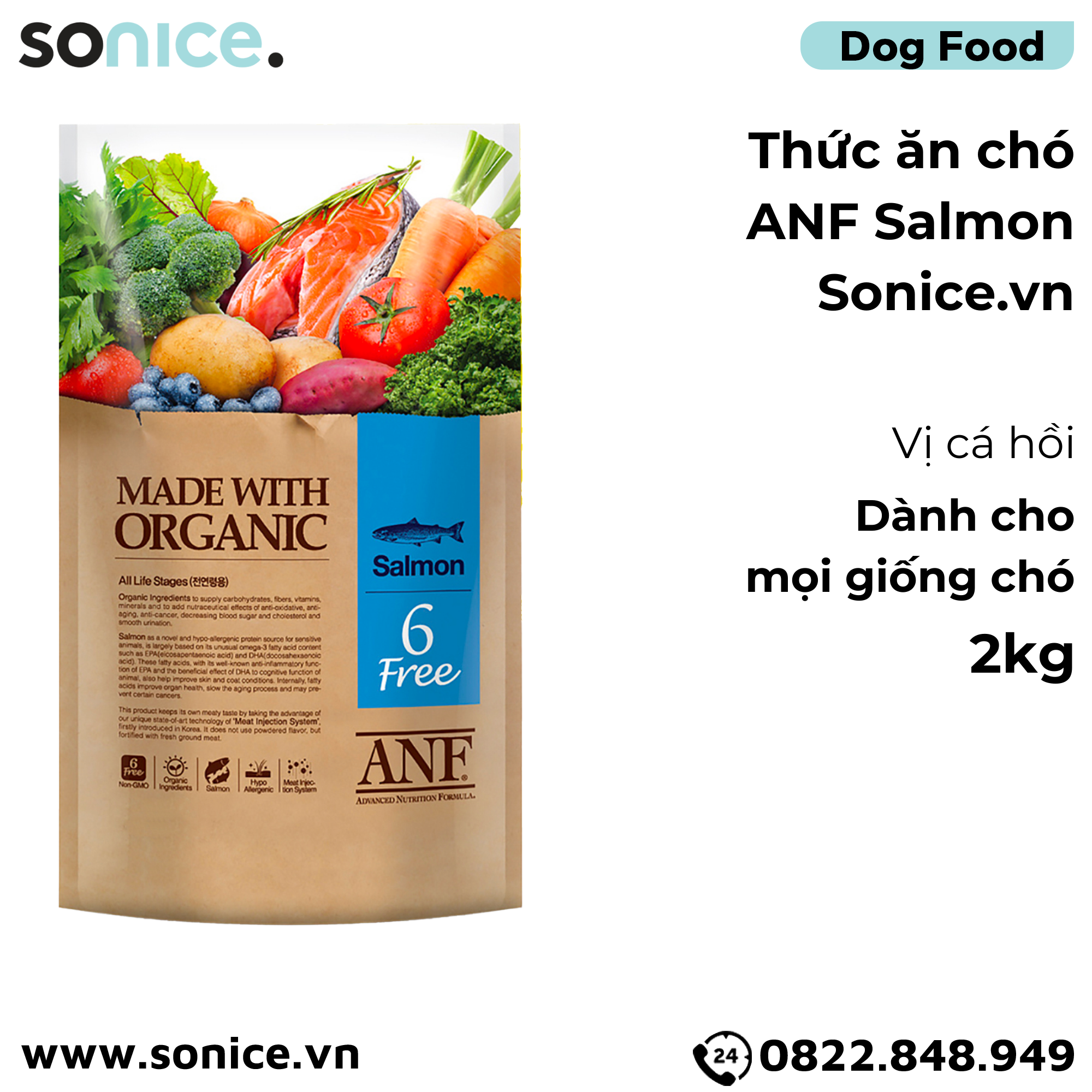  Thức ăn chó ANF Cá Hồi 2kg - Salmon SONICE. 