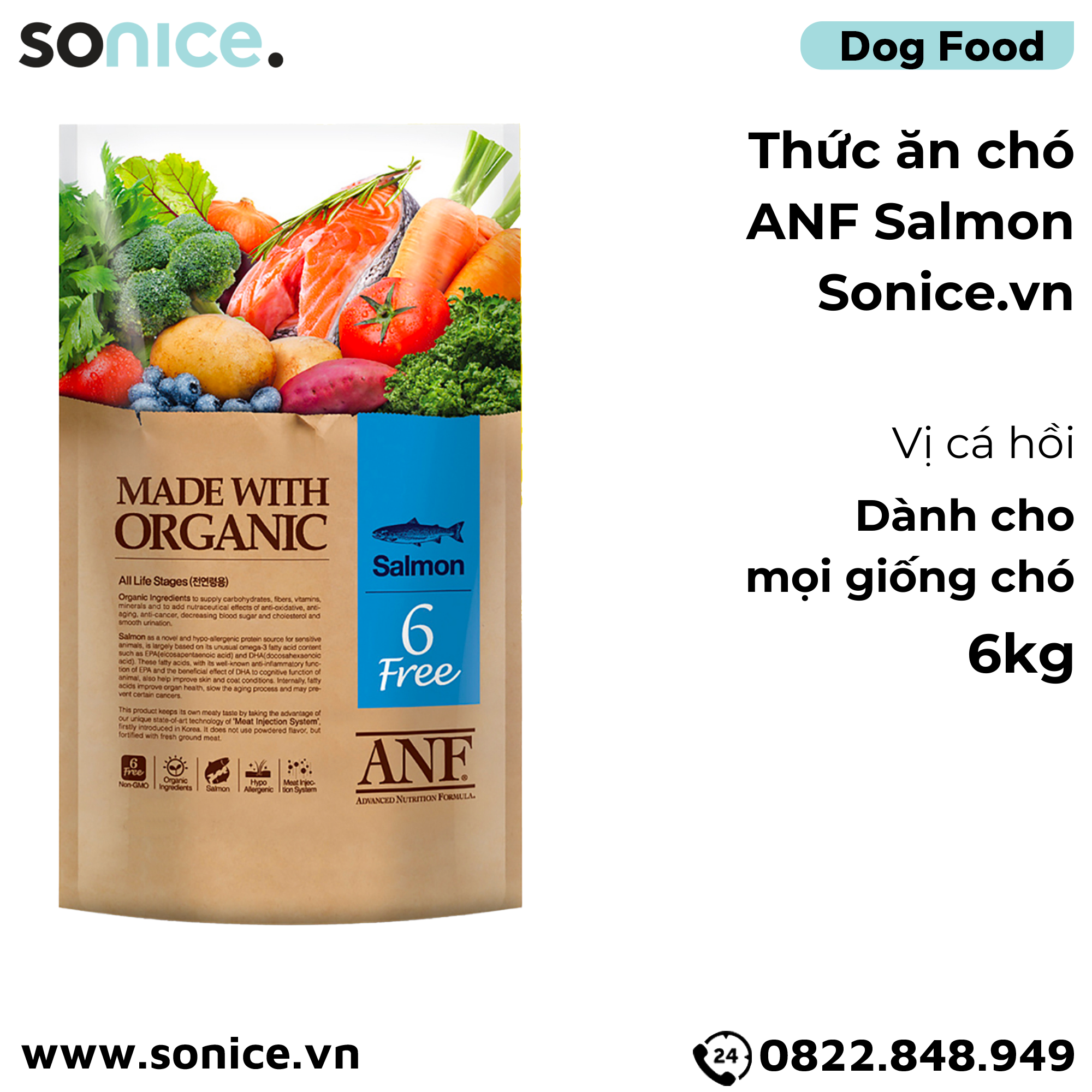  Thức ăn chó ANF Cá Hồi 6kg - Salmon SONICE. 