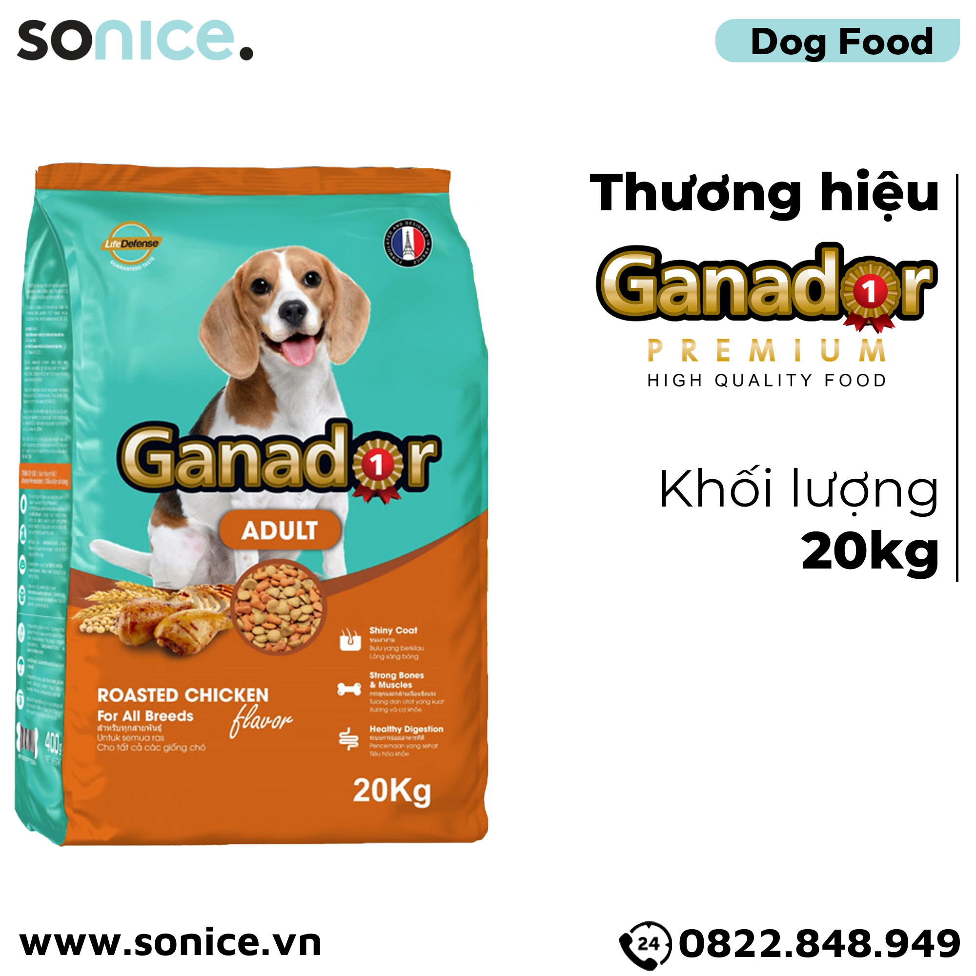  Thức ăn cho chó GANADOR Adult 20kg - Roasted Chicken SONICE. 