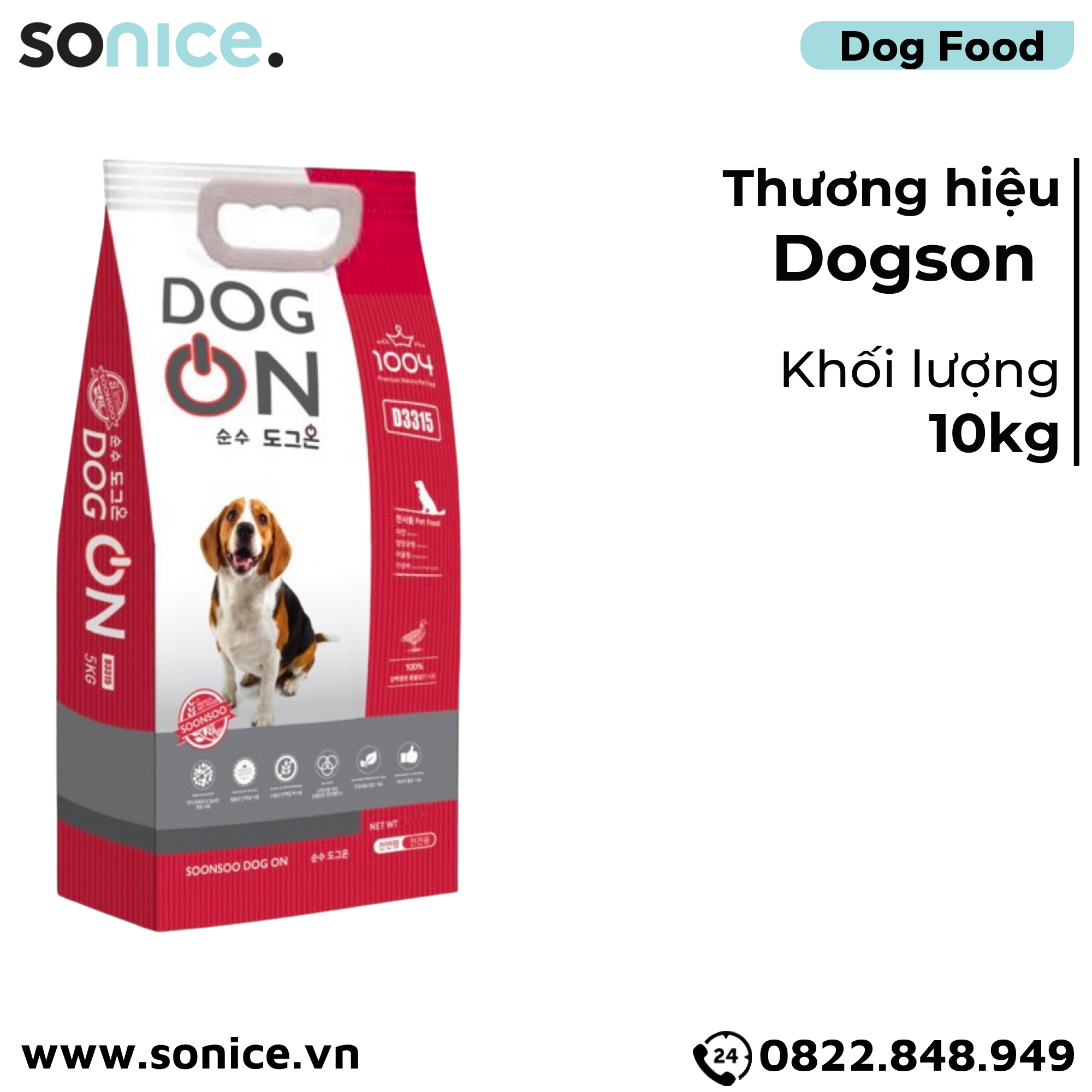  Thức ăn chó DOG ON Duck & Chicken 10kg - Dành cho chó mọi lứa tuổi nhập Korea SONICE. 