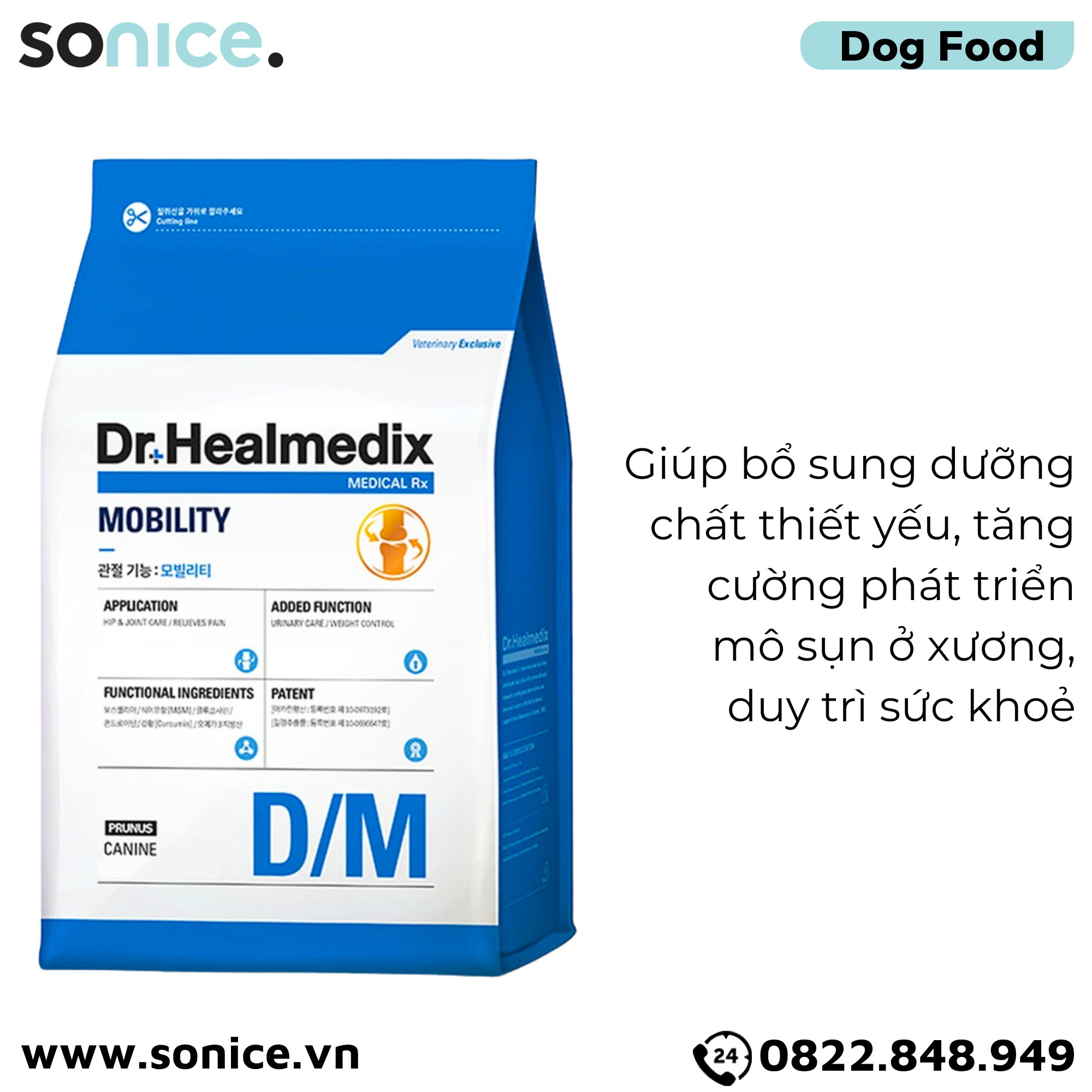  Thức ăn chó Dr.Healmedix MOBILITY D/M - Chăm sóc hỗ trợ Xương khớp 6kg SONICE. 