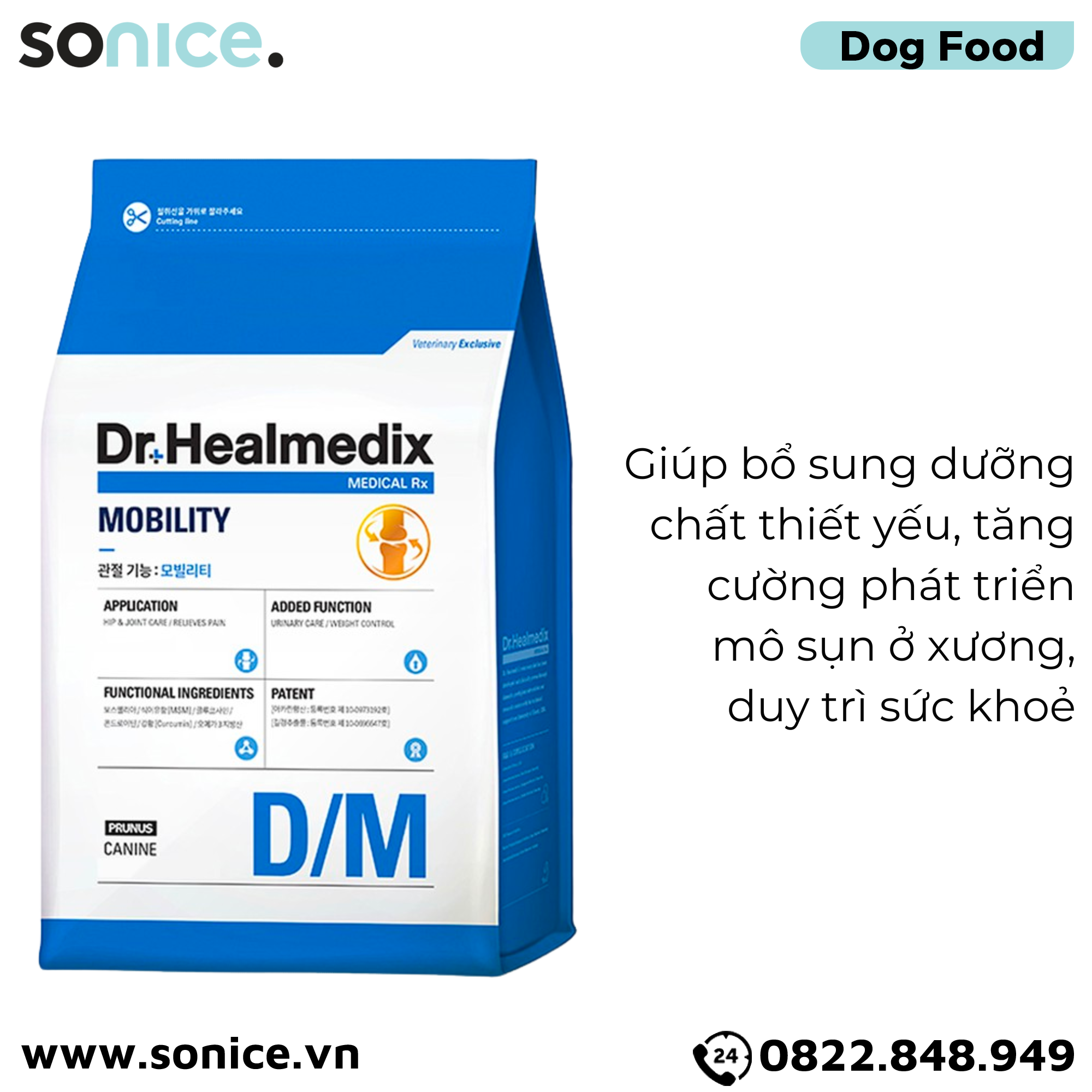  Thức ăn chó Dr.Healmedix MOBILITY D/M - Chăm sóc hỗ trợ Xương khớp 1.5kg SONICE. 