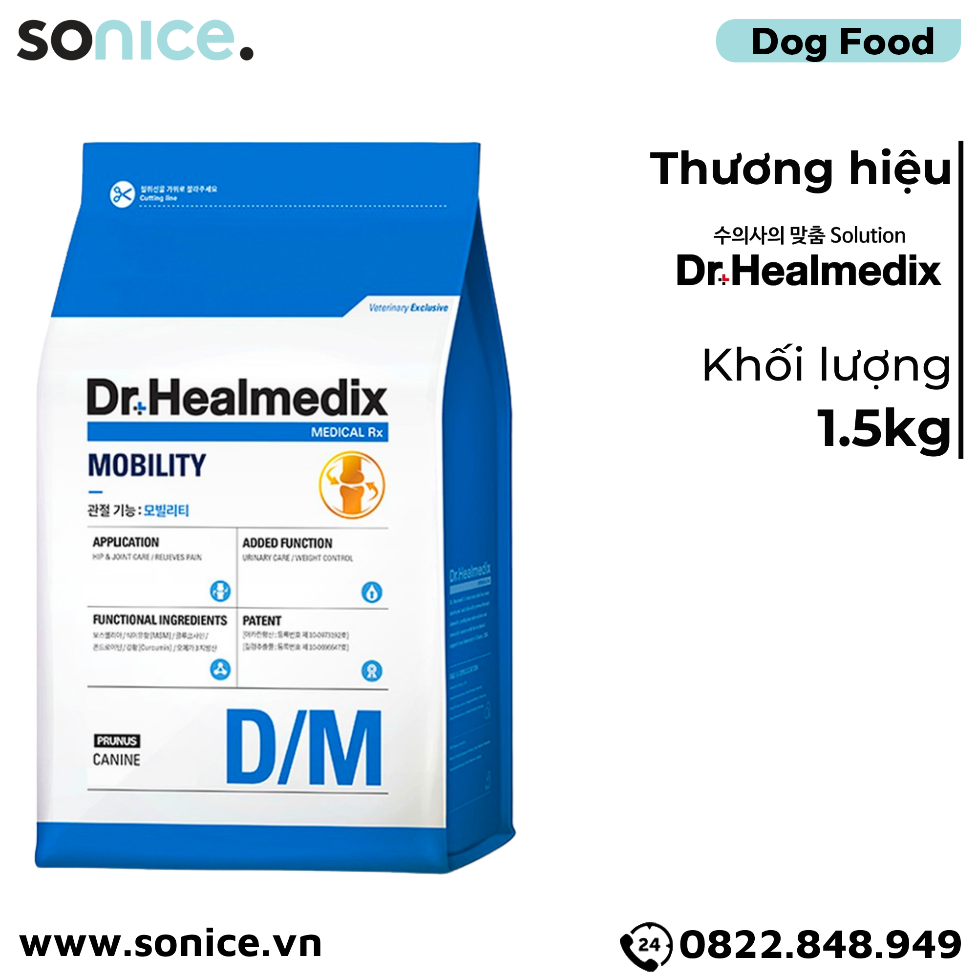  Thức ăn chó Dr.Healmedix MOBILITY D/M - Chăm sóc hỗ trợ Xương khớp 1.5kg SONICE. 