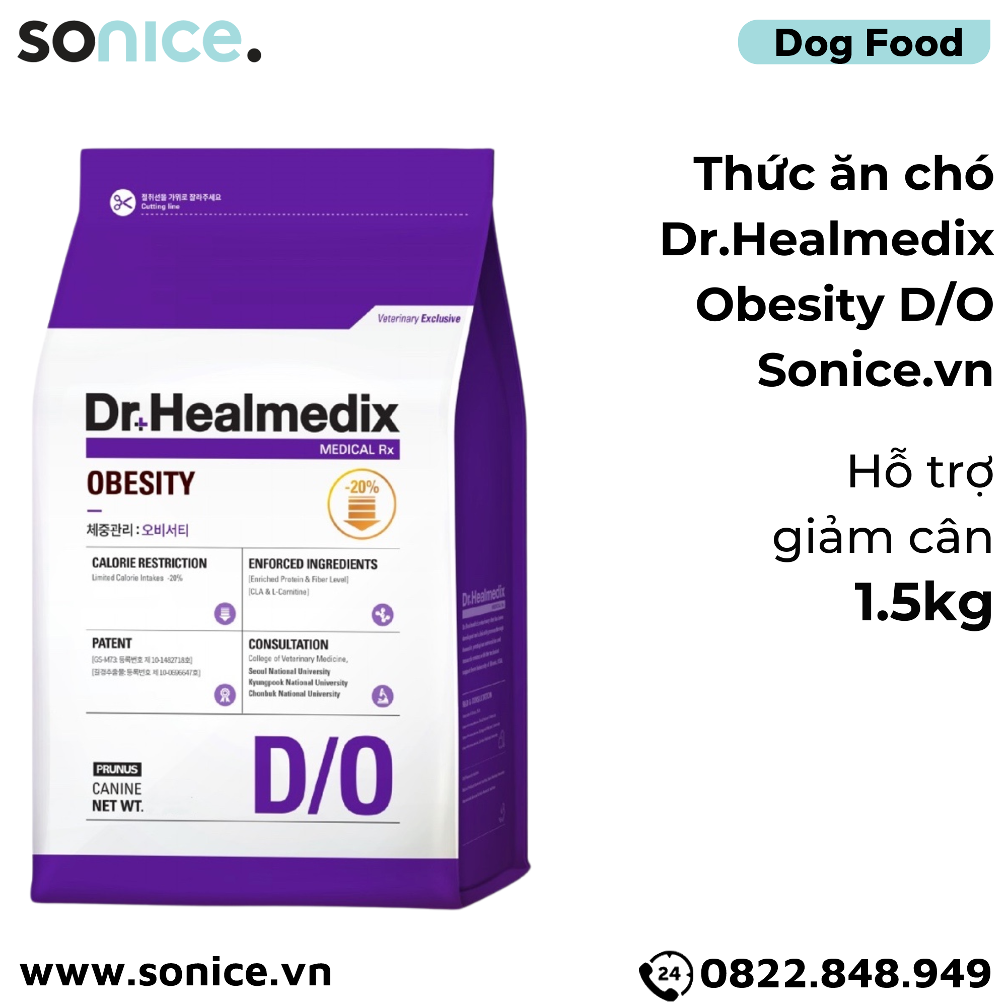  Thức ăn chó Dr.Healmedix Obesity D/O 1.5kg - Hỗ trợ giảm cân SONICE. 