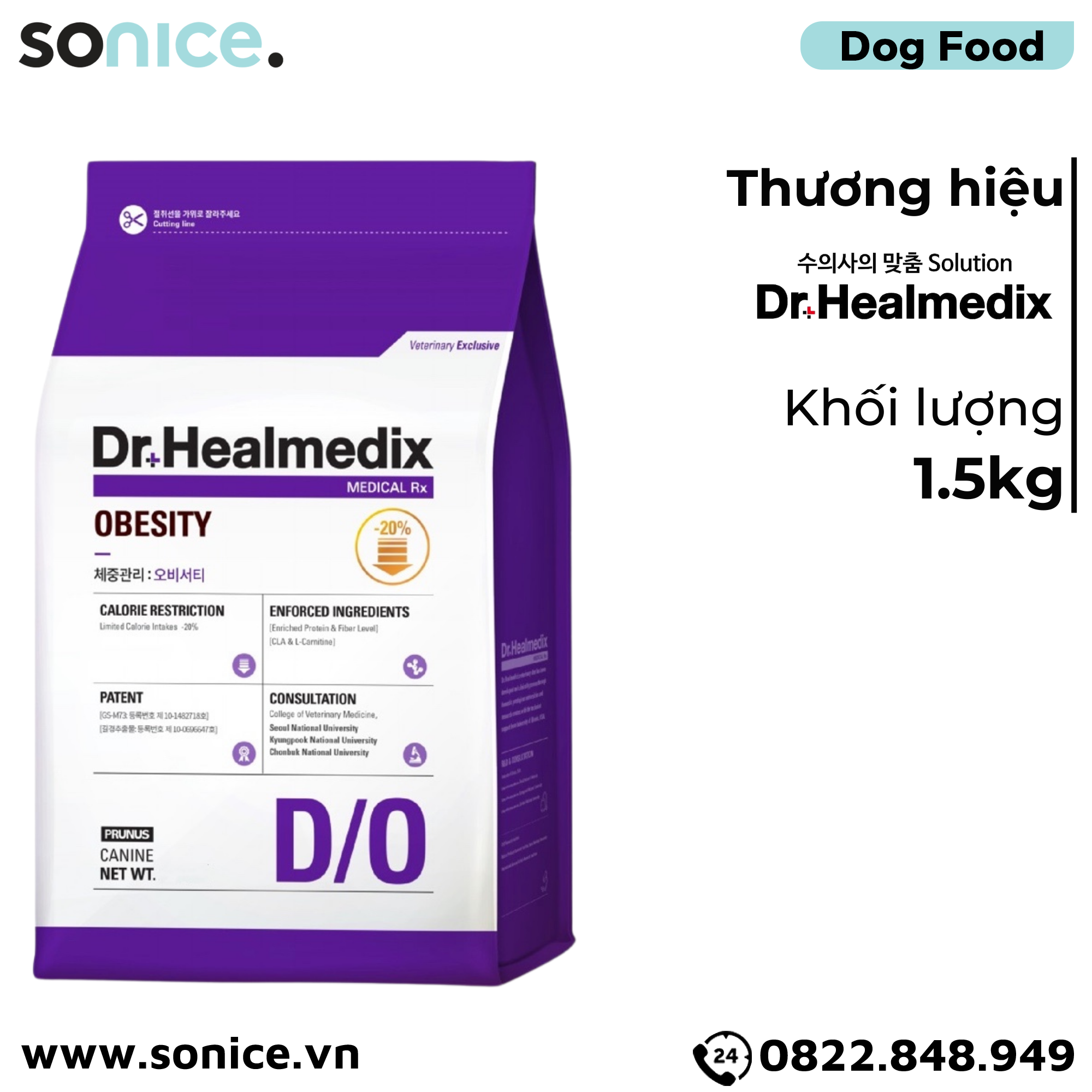  Thức ăn chó Dr.Healmedix Obesity D/O 1.5kg - Hỗ trợ giảm cân SONICE. 