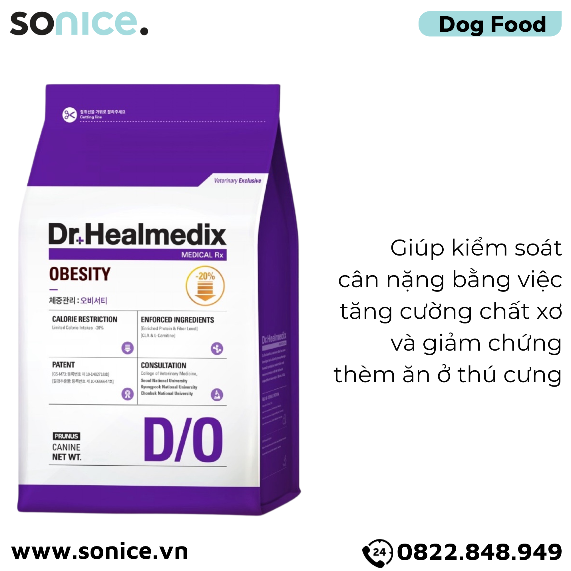  Thức ăn chó Dr.Healmedix Obesity D/O 1.5kg - Hỗ trợ giảm cân SONICE. 