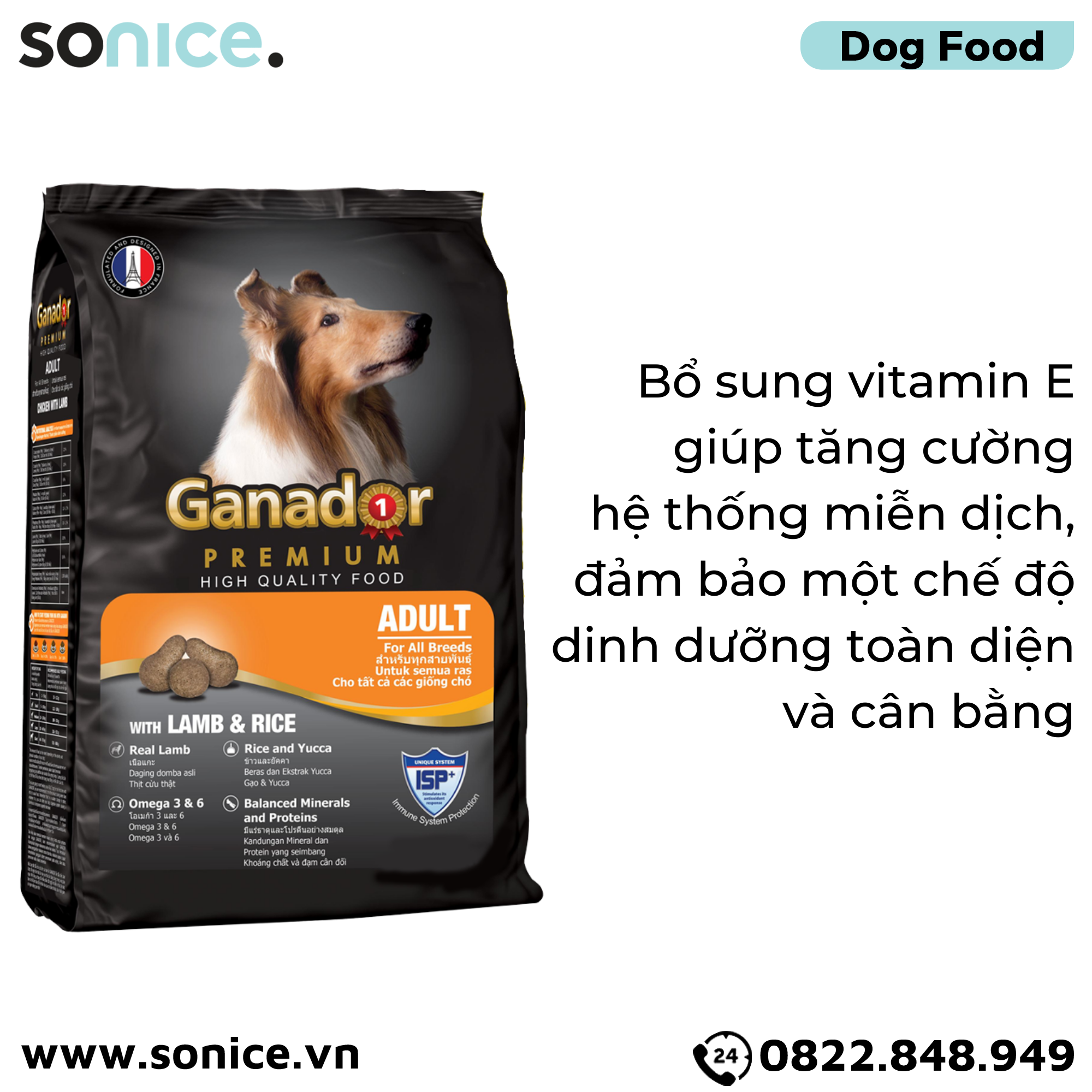  Thức ăn chó GANADOR Adult 20kg - Lamb & rice SONICE. 