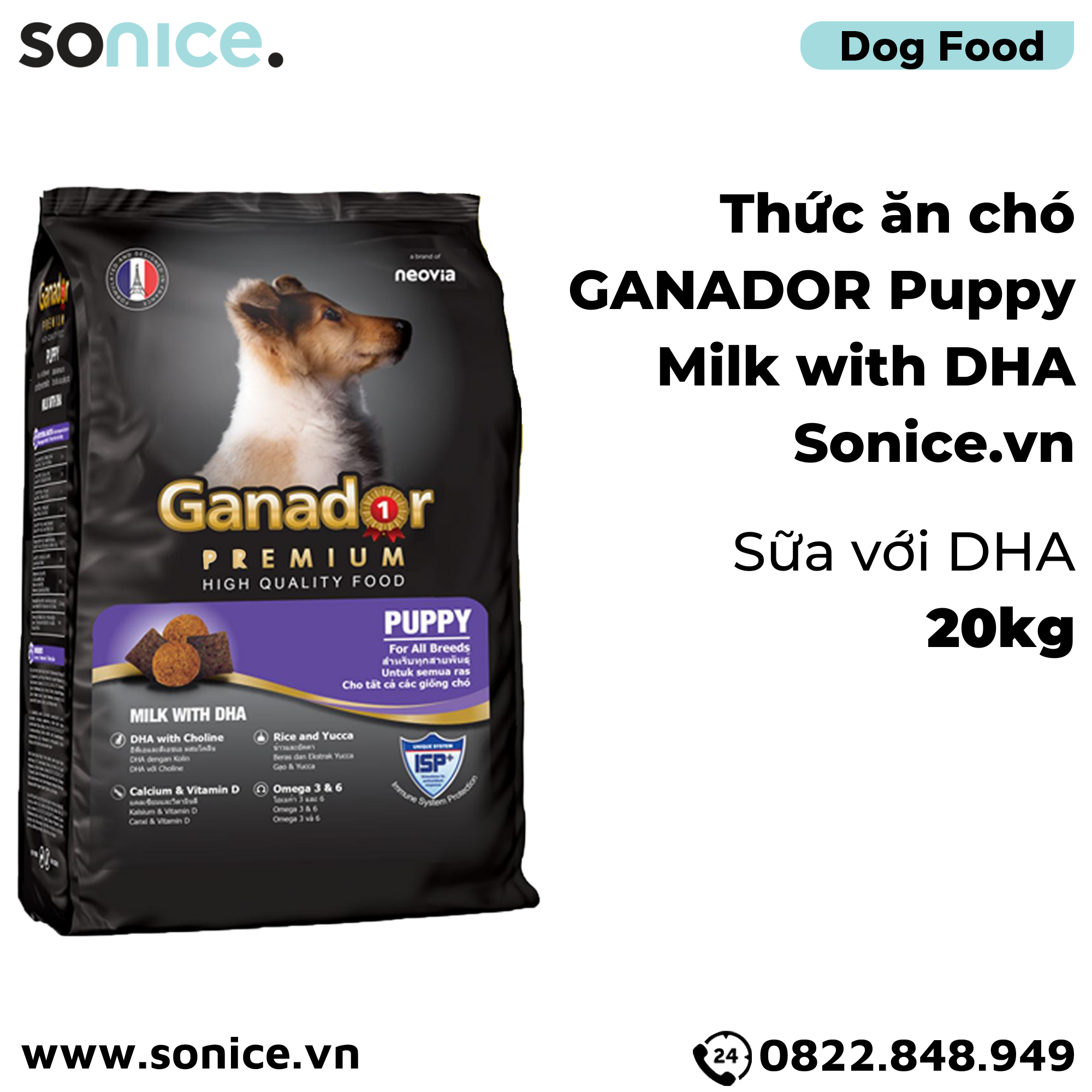  Thức ăn chó GANADOR Puppy 20kg - Milk with DHA SONICE. 