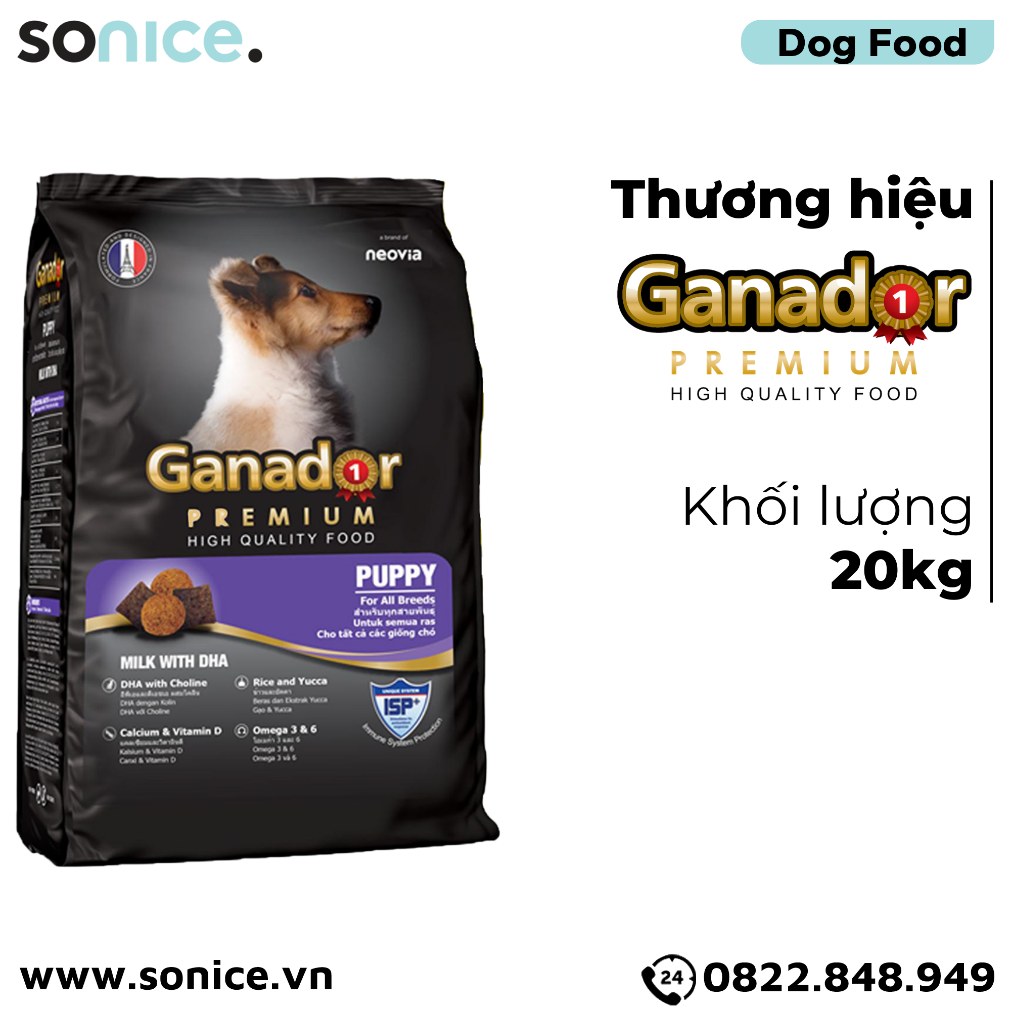  Thức ăn chó GANADOR Puppy 20kg - Milk with DHA SONICE. 