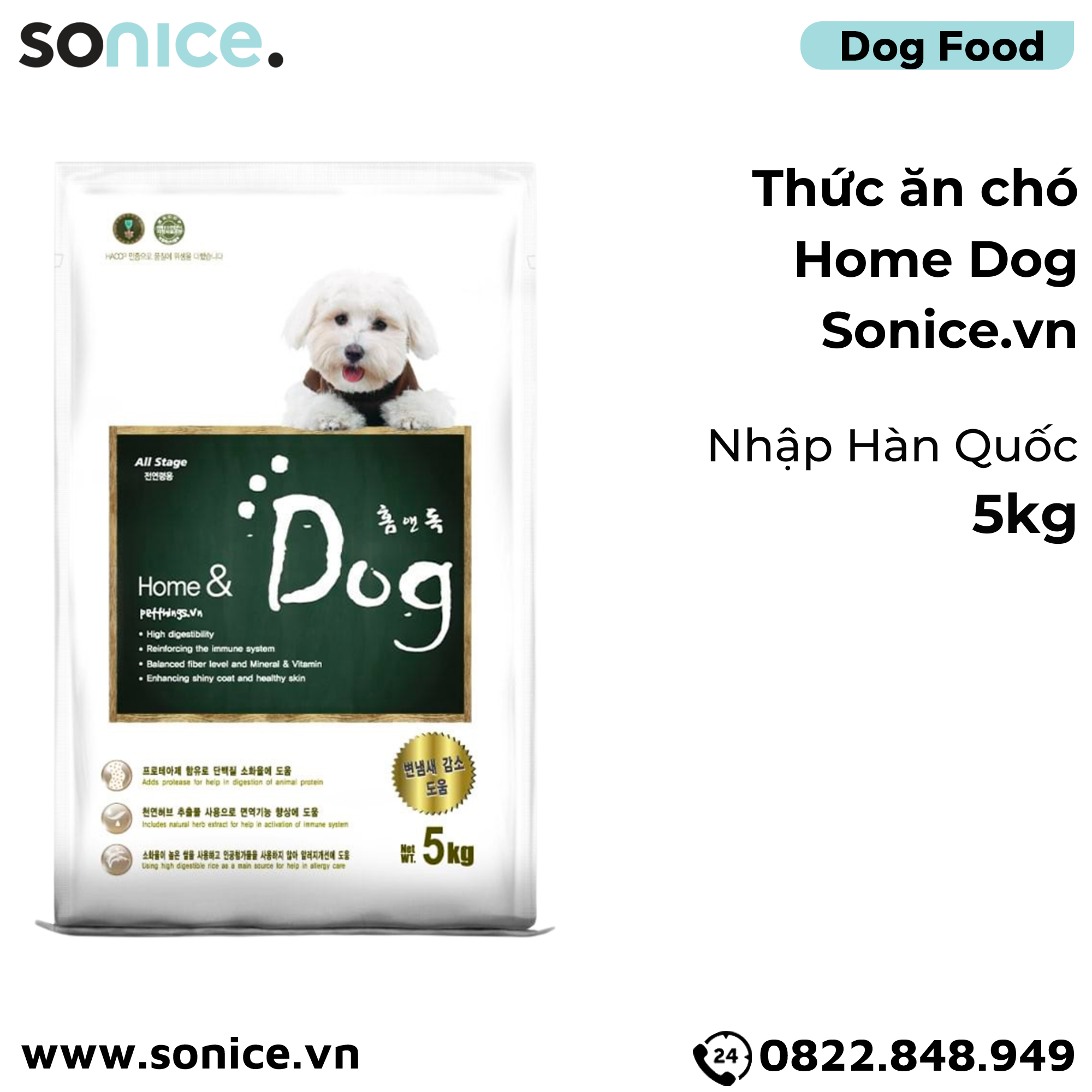  Thức ăn chó Home Dog 5kg - nhập Hàn Quốc SONICE. 