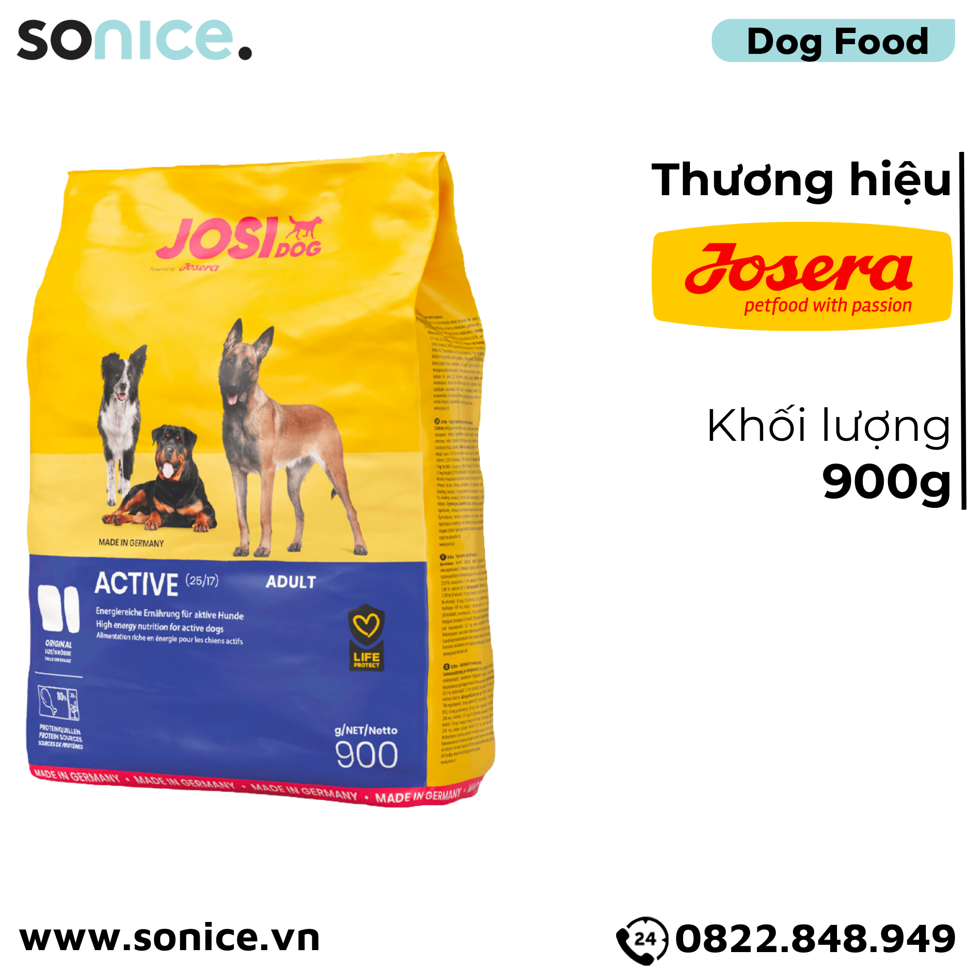  Thức ăn chó Josera Active Adult 900g - chó trưởng thành giống vừa & lớn nhập Germany SONICE. 