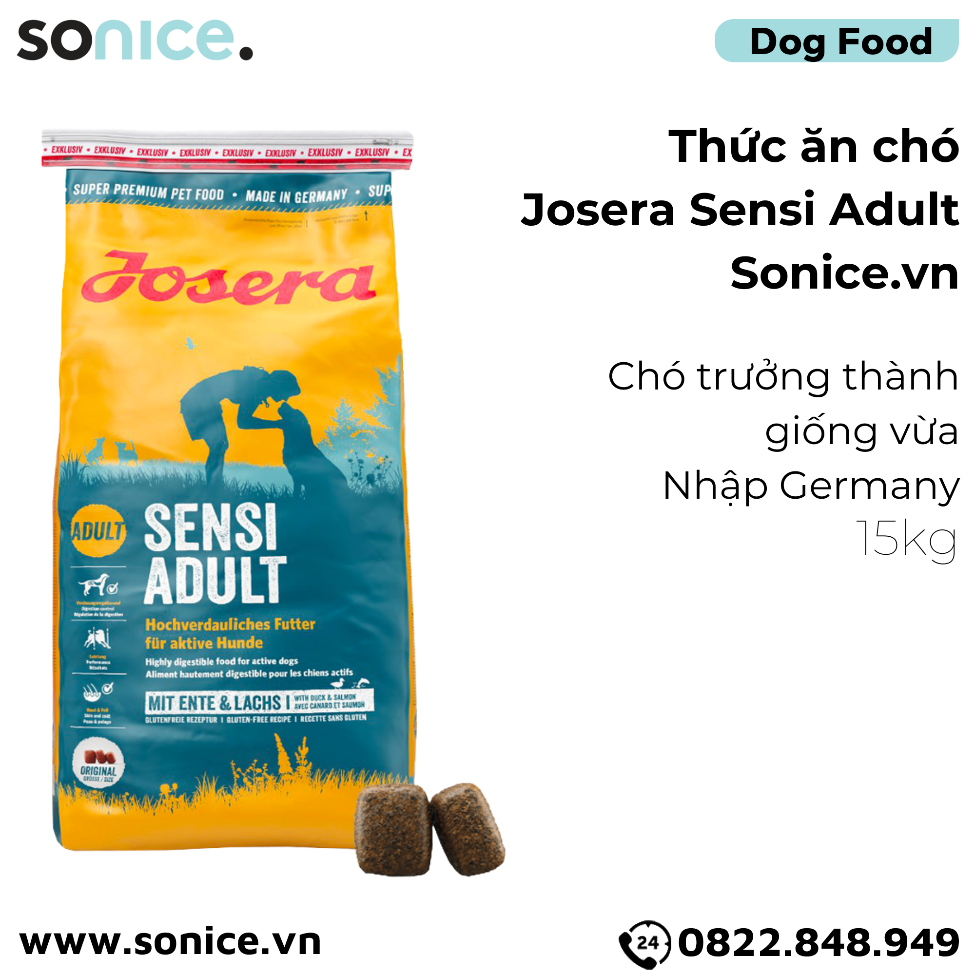  Thức ăn chó Josera Sensi Adult 15kg - chó trưởng thành giống vừa Nhập Germany SONICE. 