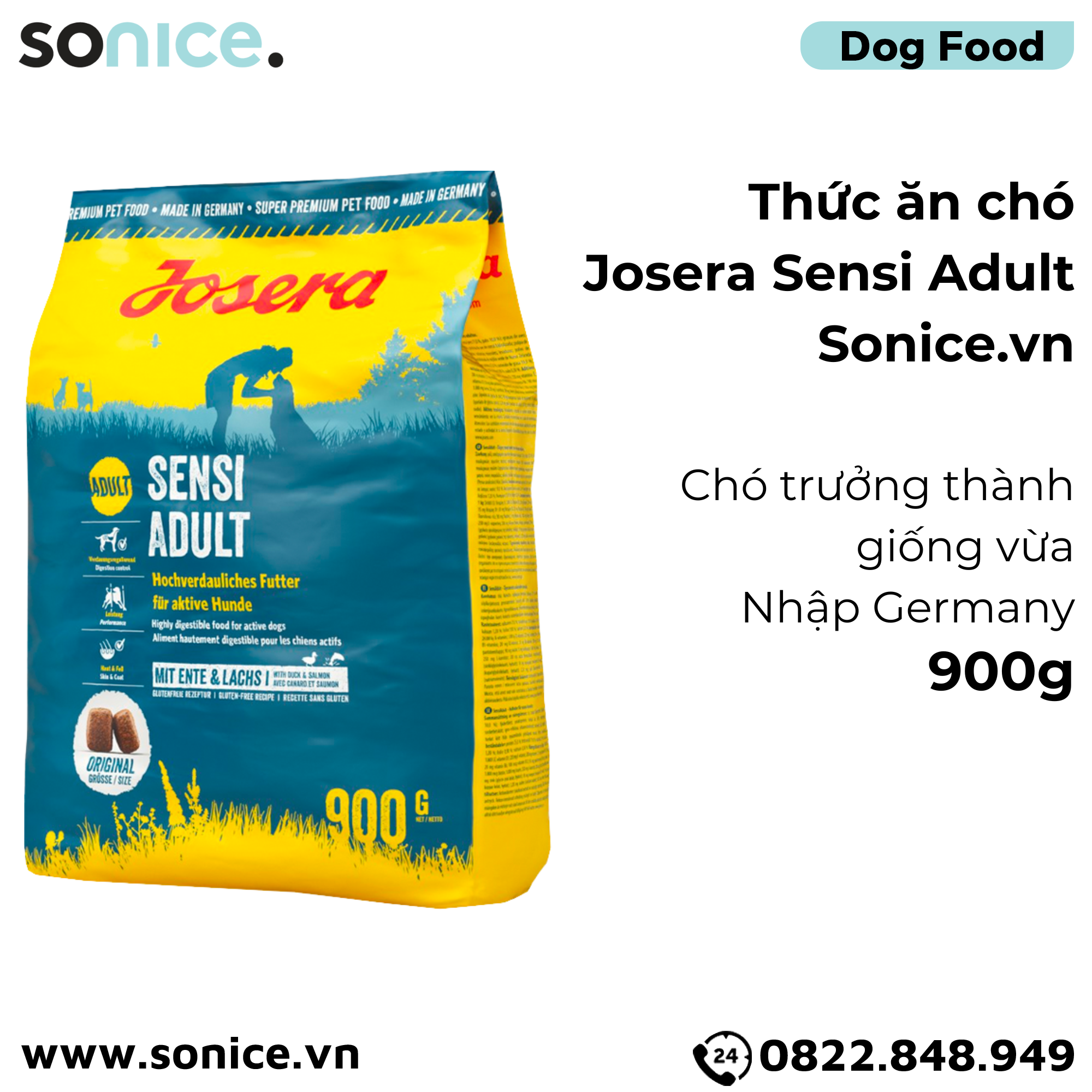  Thức ăn chó Josera Sensi Adult 900g - chó trưởng thành giống vừa Nhập Germany SONICE. 