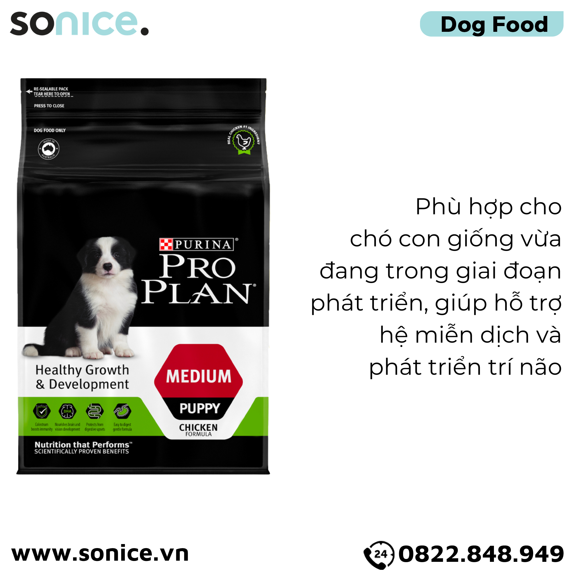  Thức ăn chó Purina PRO PLAN Medium Puppy Chicken 10kg - chó con giống vừa vị gà SONICE. 
