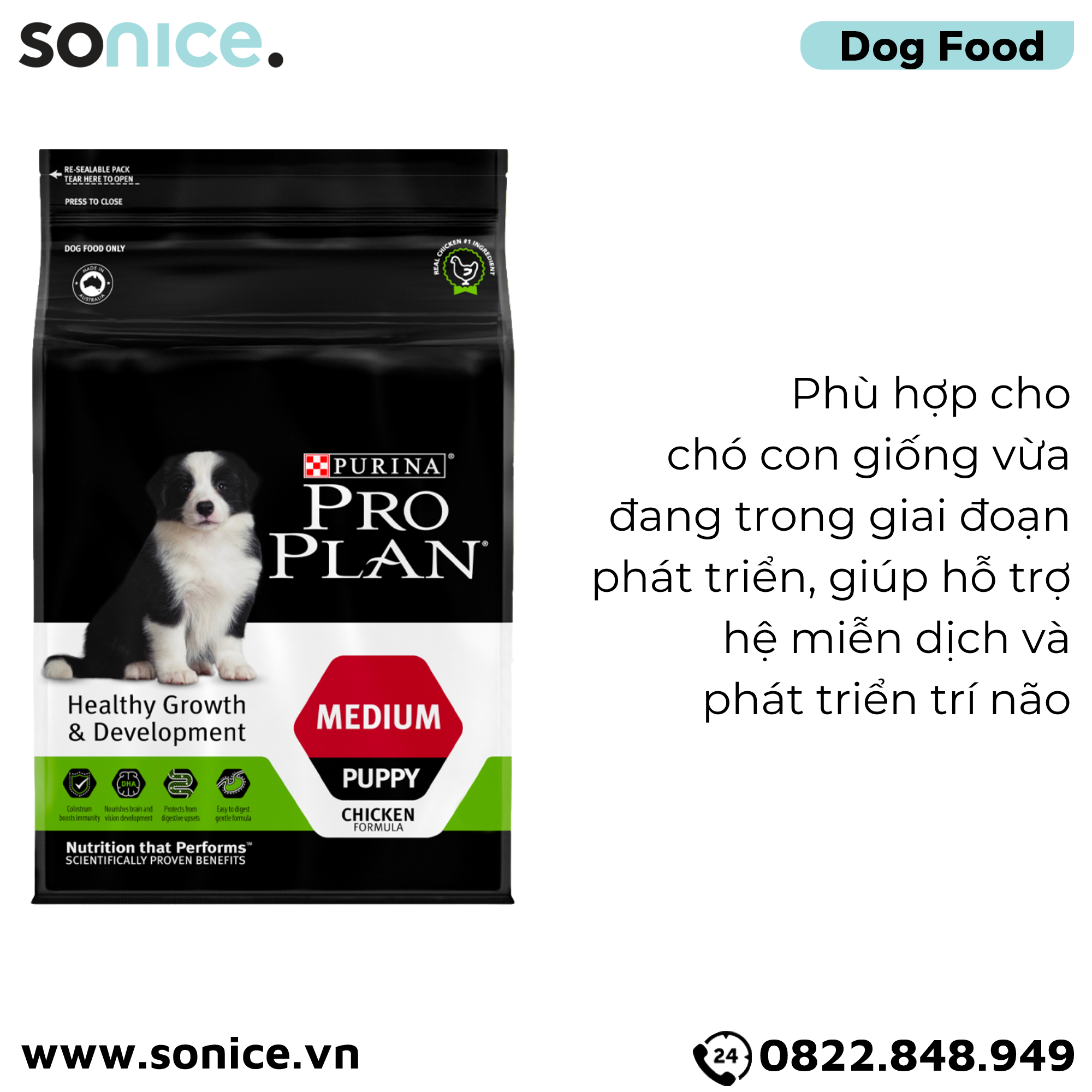  Thức ăn chó Purina PRO PLAN Medium Puppy Chicken 5kg - chó con giống vừa vị gà SONICE. 