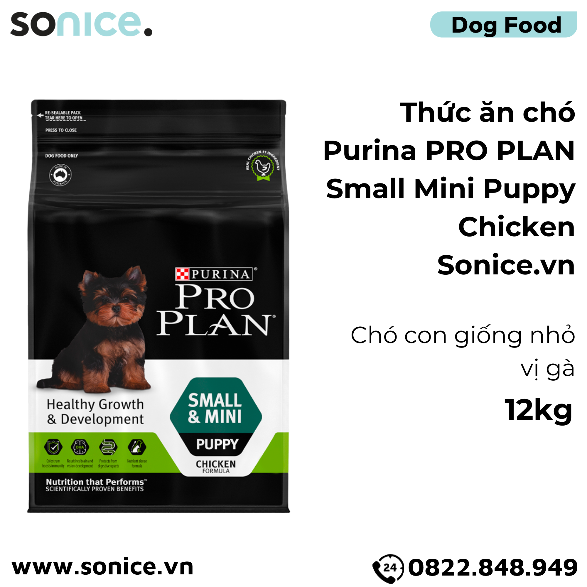  Thức ăn chó Purina PRO PLAN Small Mini Puppy Chicken 12kg - chó con giống nhỏ vị gà SONICE. 