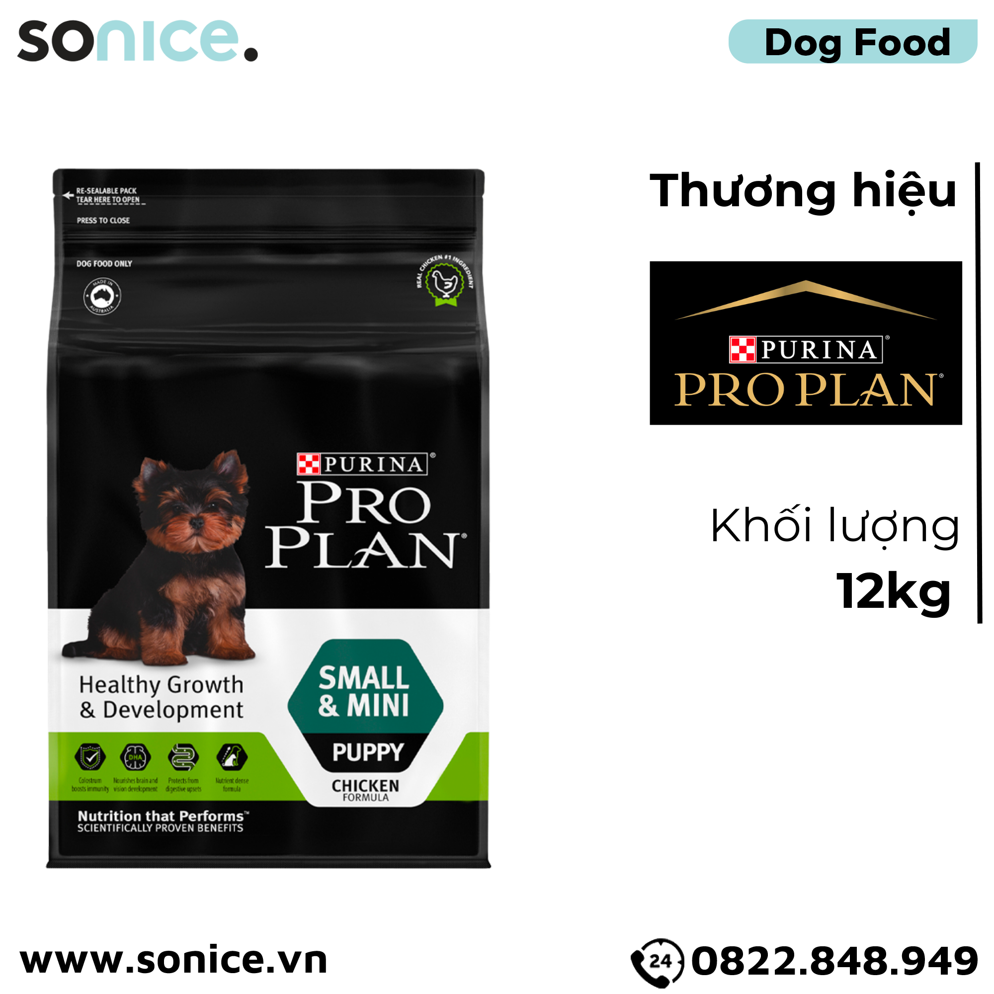  Thức ăn chó Purina PRO PLAN Small Mini Puppy Chicken 12kg - chó con giống nhỏ vị gà SONICE. 