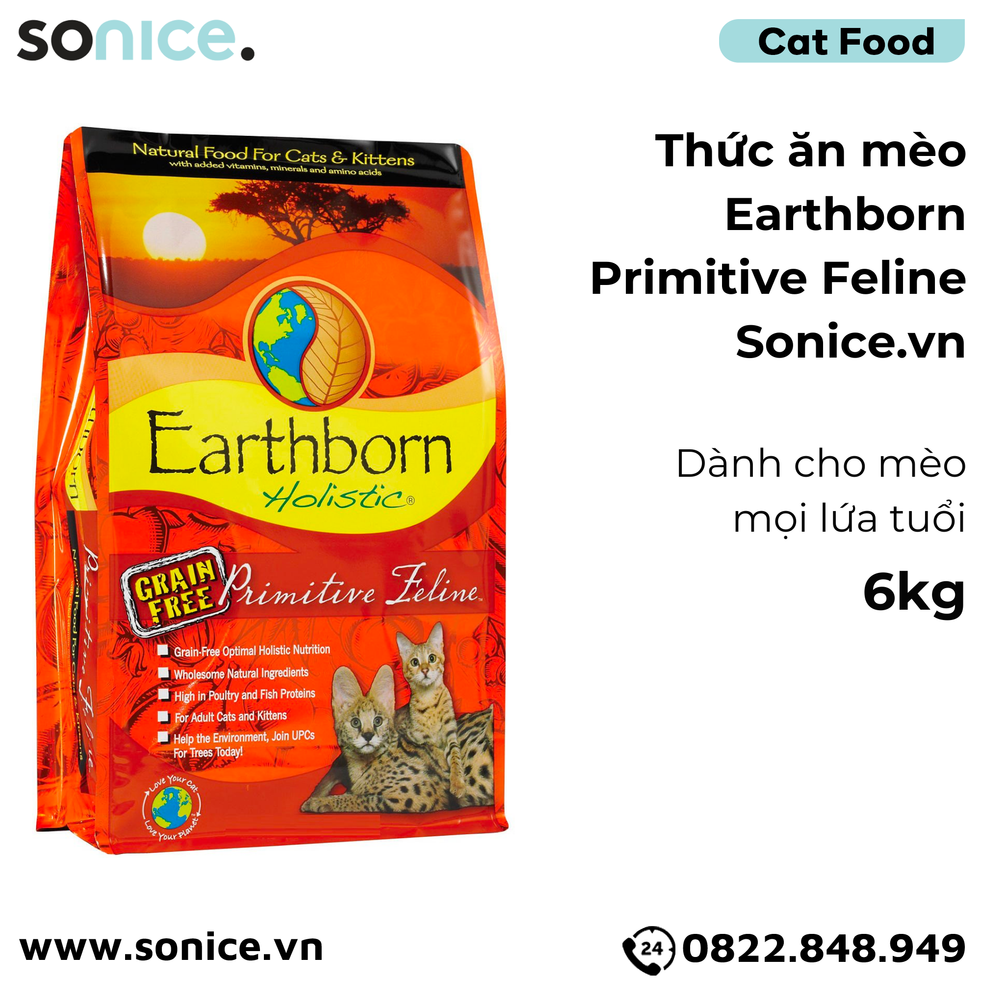  Thức ăn mèo Earthborn Primitive Feline - 6kg SONICE. 