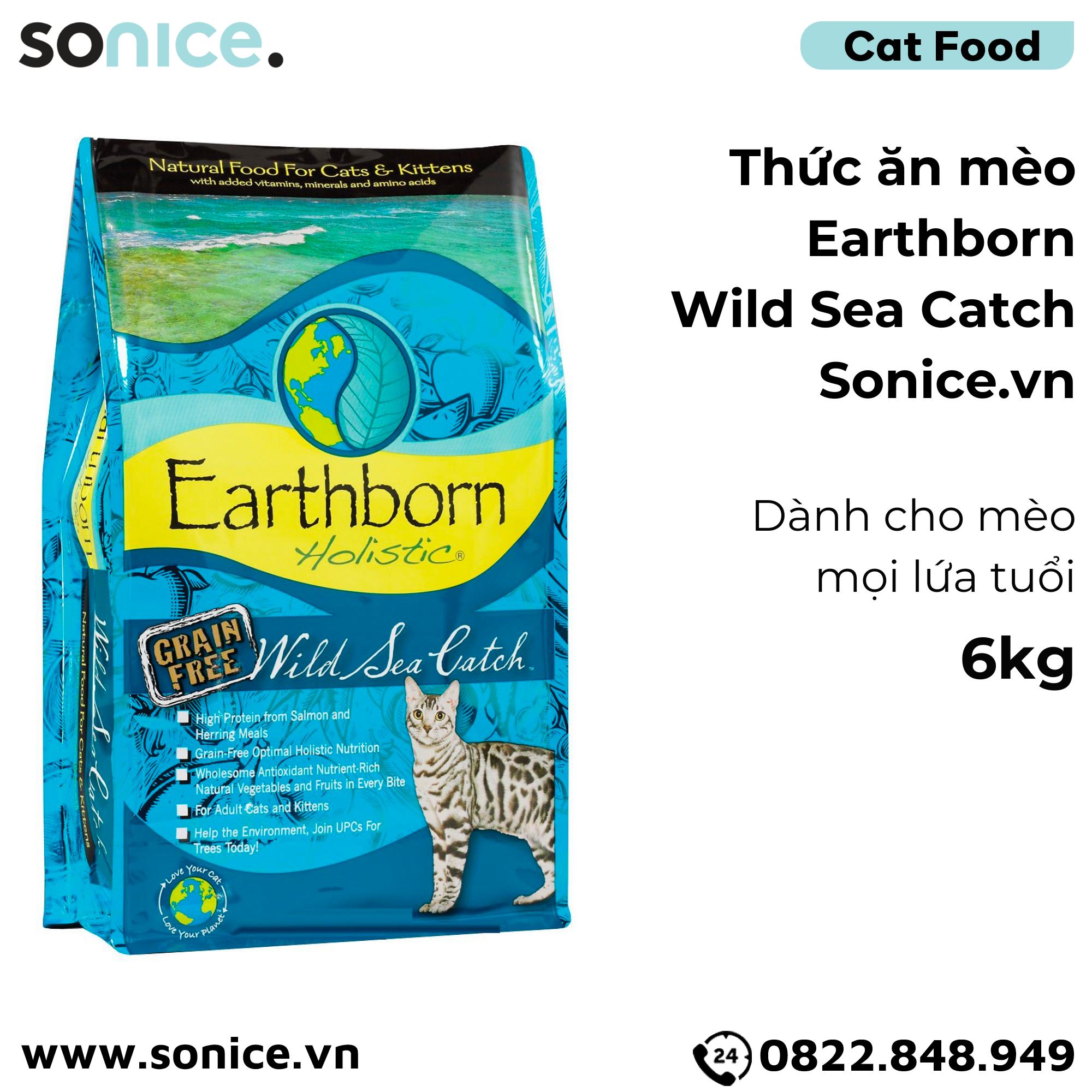  Thức ăn mèo Earthborn Wild Sea Catch - 6kg SONICE. 