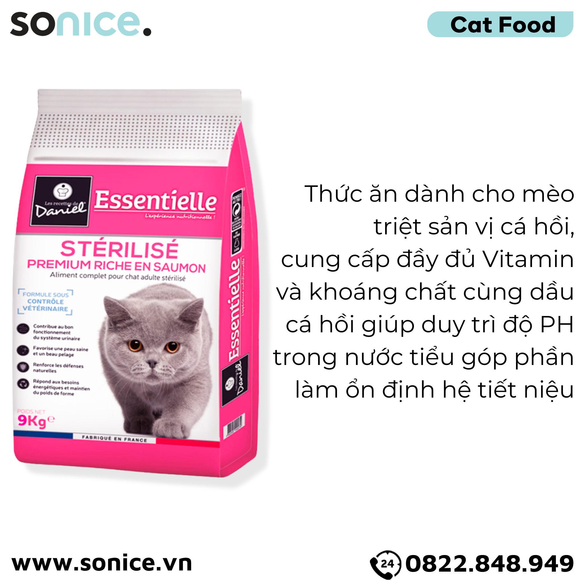  Thức ăn mèo Les recettes de Daniel Sterilised Salmon 9kg - Dành cho mèo triệt sản, vị cá hồi SONICE. 