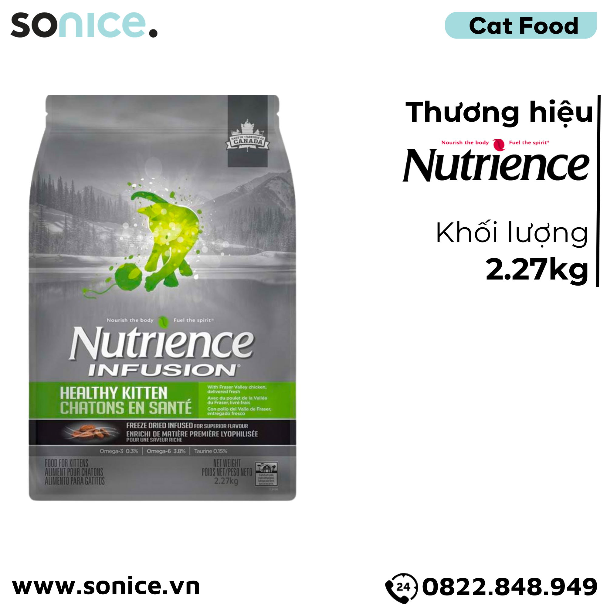  Thức ăn mèo Nutrience Infusion Kitten thịt gà rau củ 2.27kg - Dành cho mèo con SONICE. 