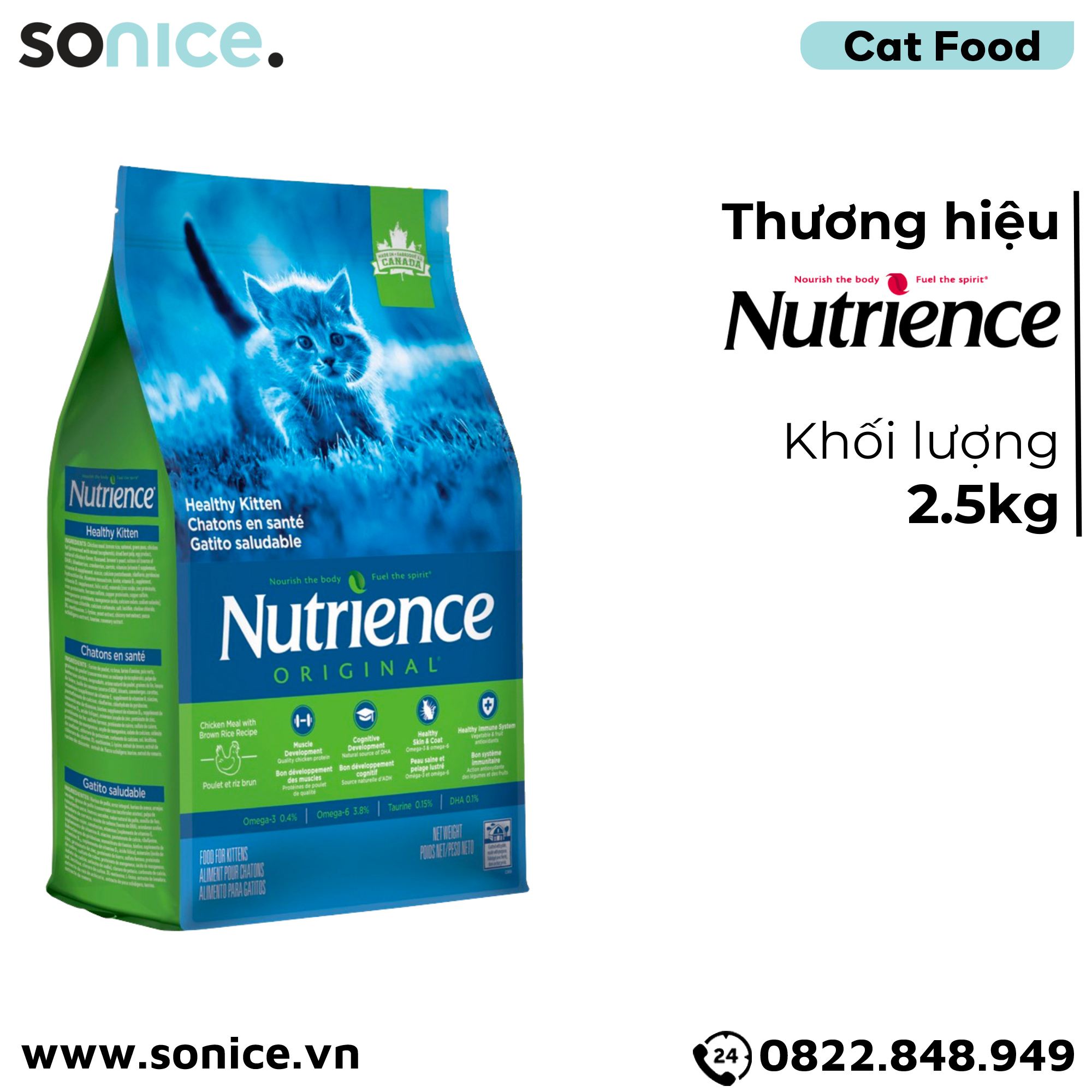  Thức ăn mèo Nutrience Original Kitten thịt gà rau củ 2.5kg - Mèo con SONICE. 