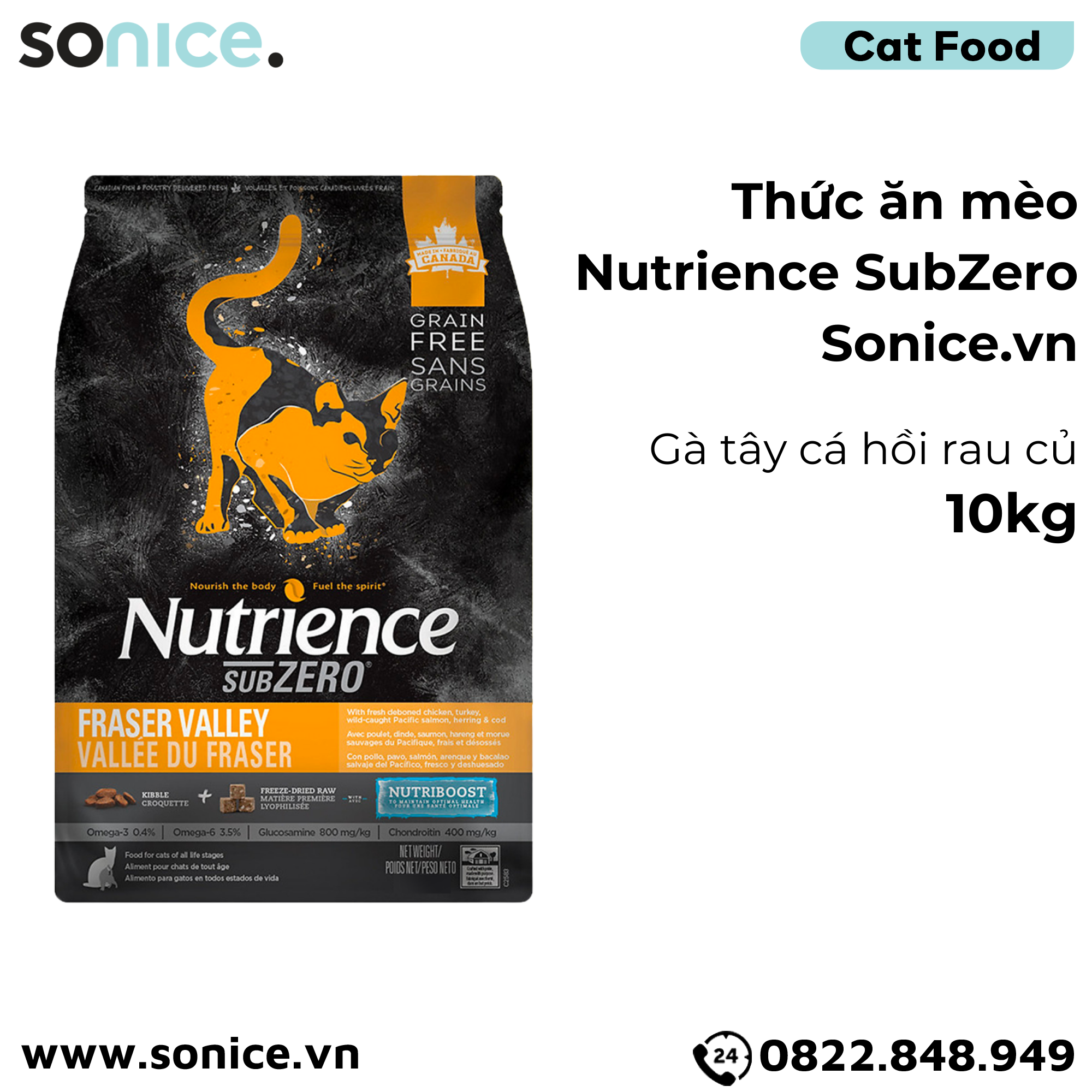  Thức ăn mèo Nutrience SubZero gà tây cá hồi rau củ 10kg SONICE. 