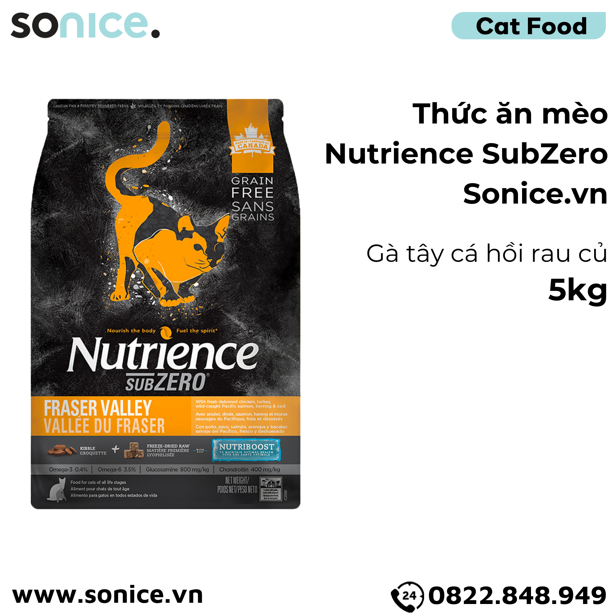  Thức ăn mèo Nutrience SubZero gà tây cá hồi rau củ 5kg SONICE. 