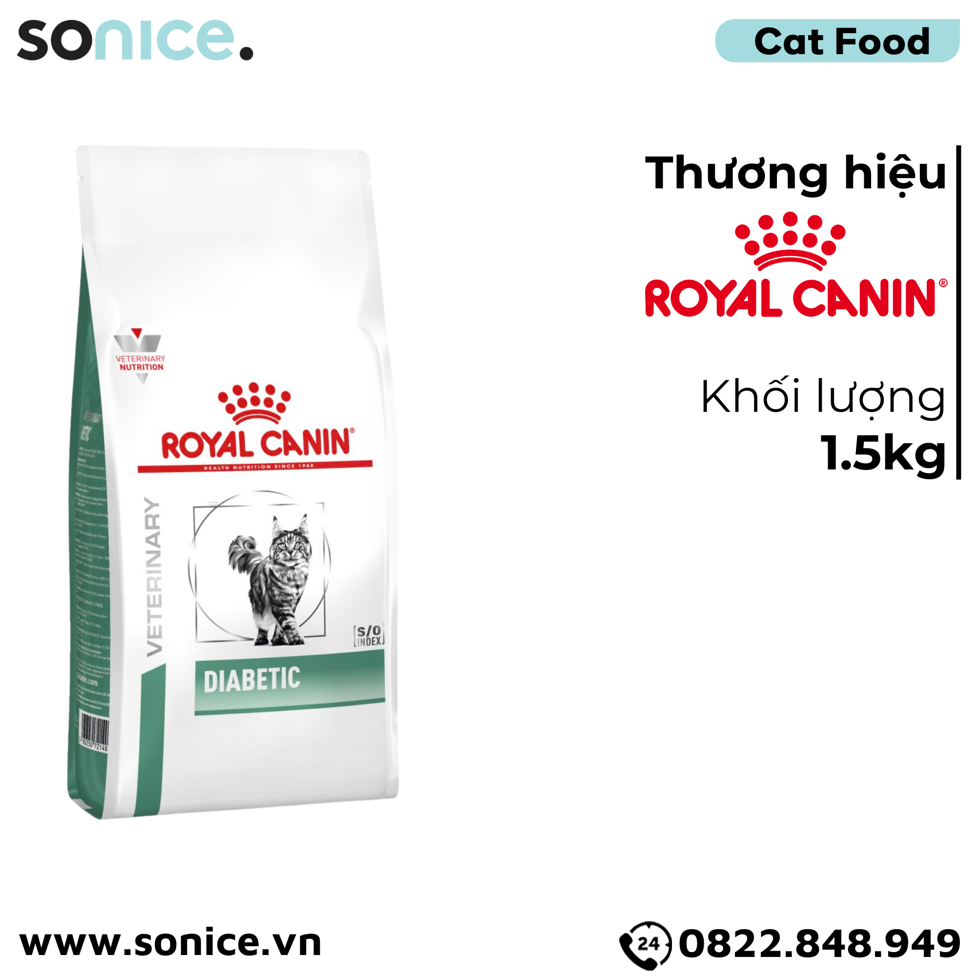  Thức ăn mèo Royal Canin Diabetic Feline 1.5kg - hỗ trợ tiểu đường SONICE. 