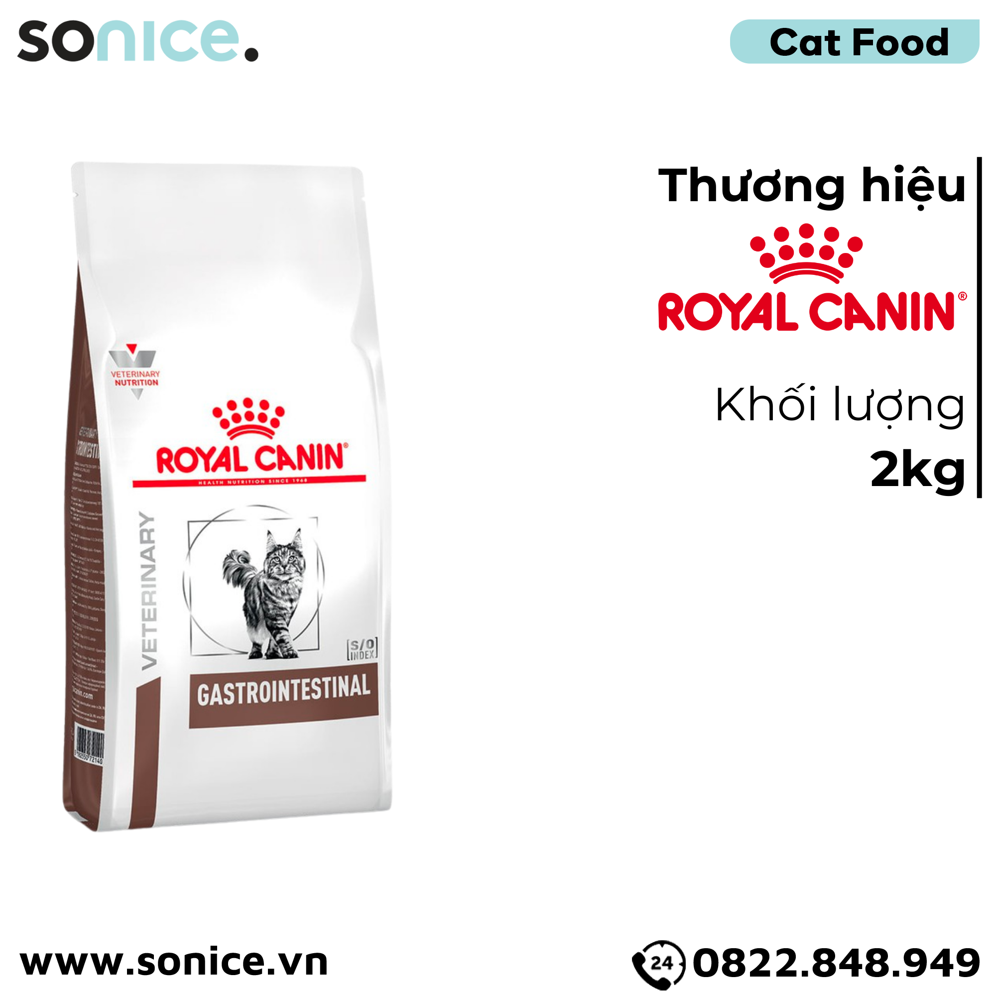  Thức ăn mèo Royal Canin Gastrointestinal 2kg - Hỗ trợ tiêu hoá SONICE. 