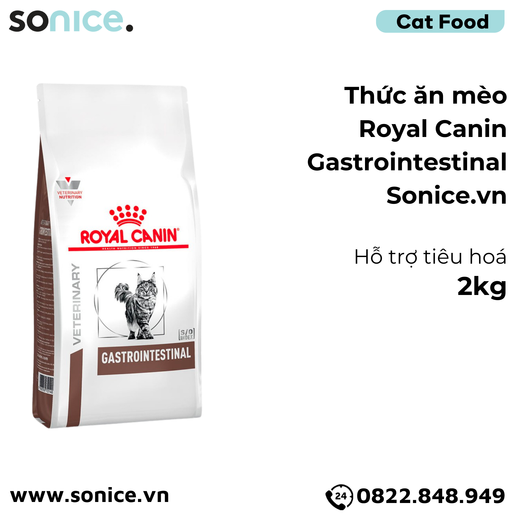  Thức ăn mèo Royal Canin Gastrointestinal 2kg - Hỗ trợ tiêu hoá SONICE. 