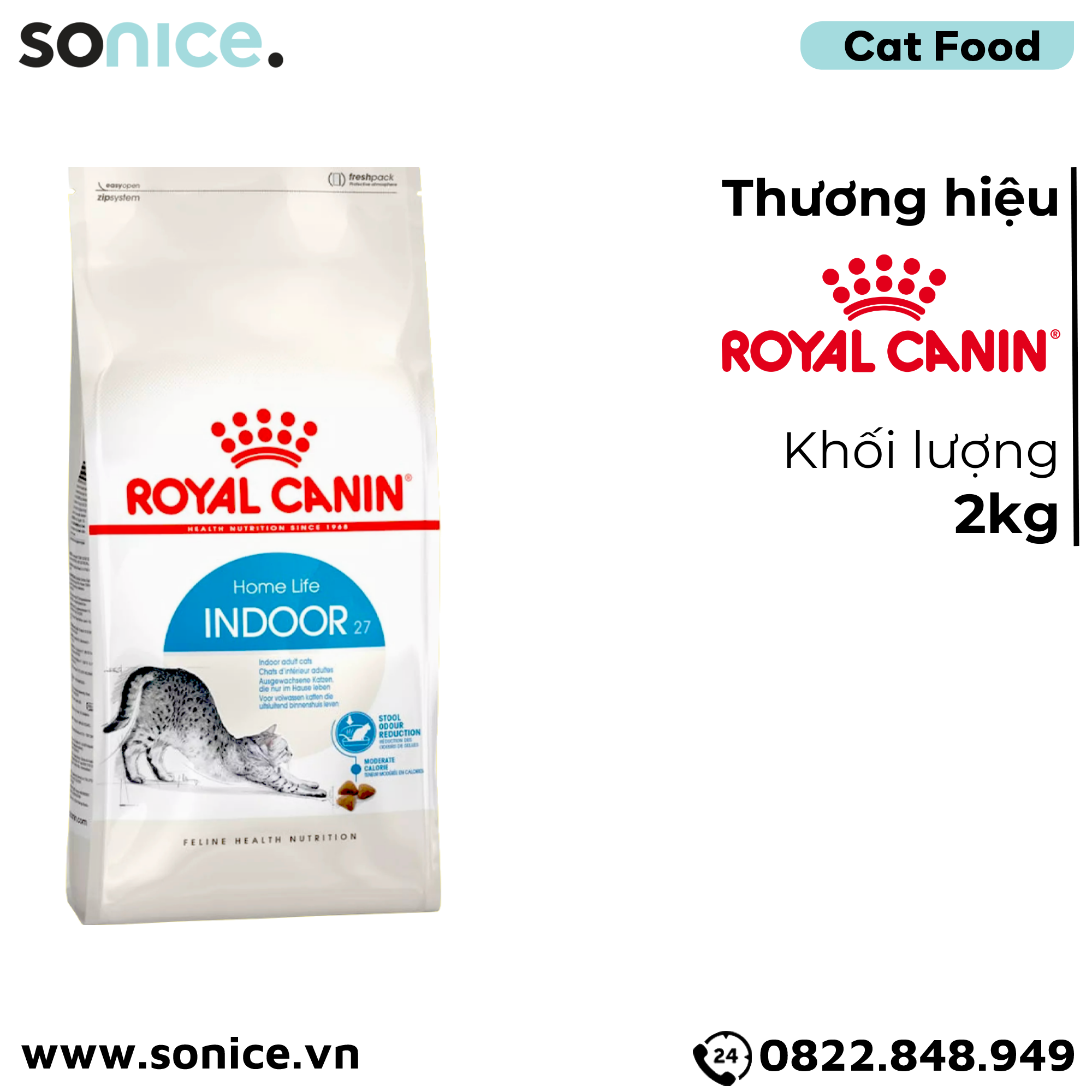  Thức ăn mèo Royal Canin INDOOR 2kg SONICE. 