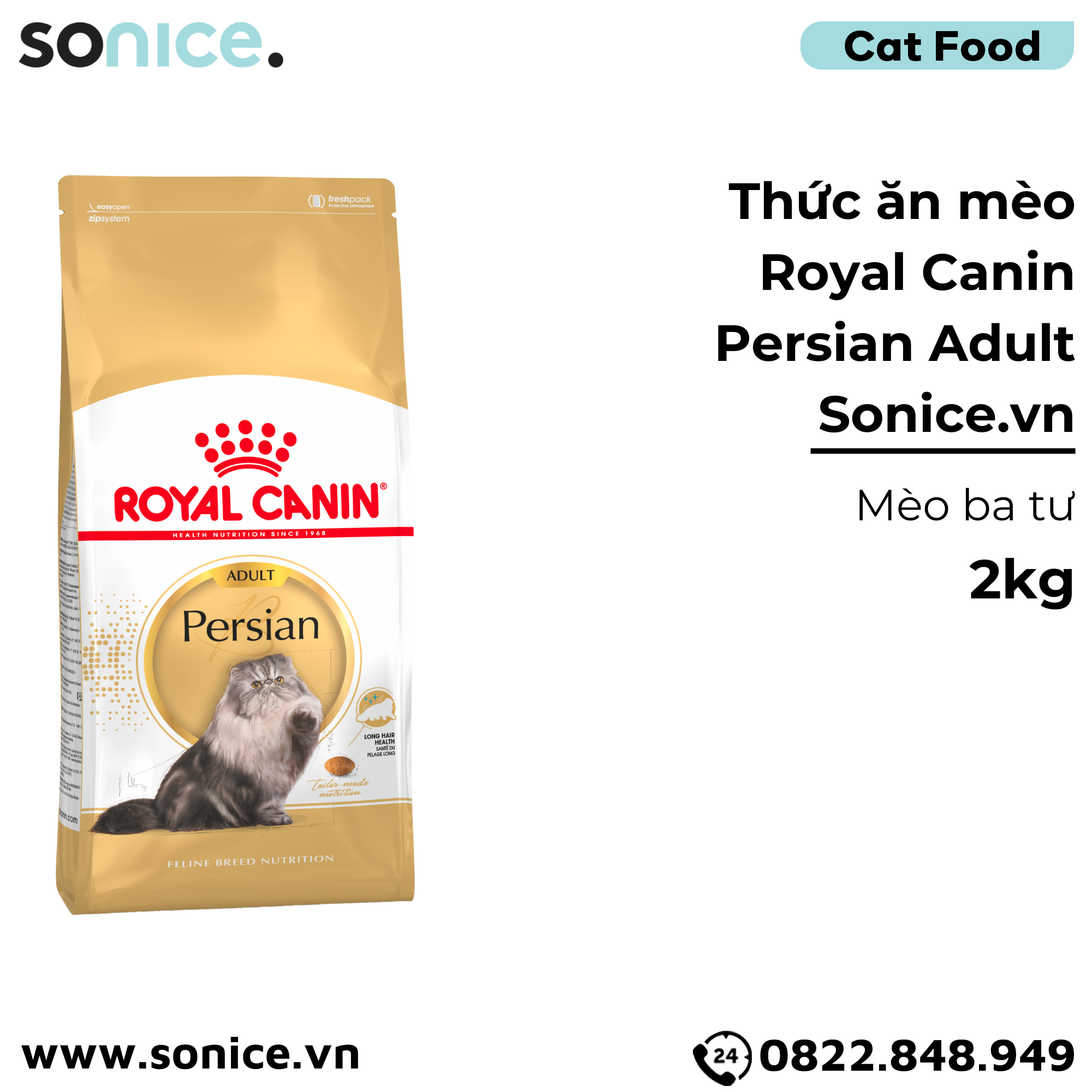  Thức ăn mèo Royal Canin Persian Adult 2kg - mèo ba tư SONICE. 