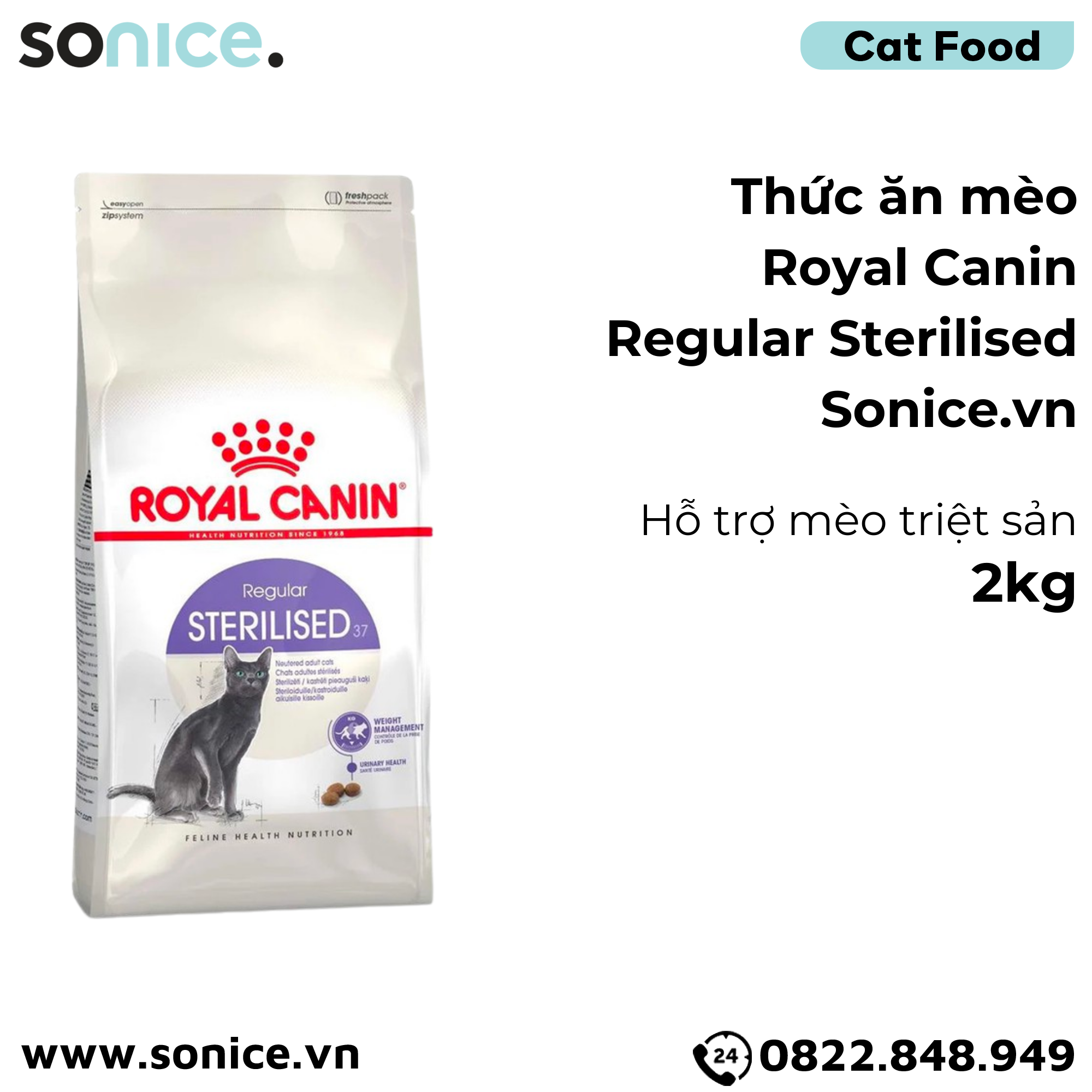  Thức ăn mèo Royal Canin Regular Sterilised - 2kg - Hỗ trợ mèo triệt sản SONICE. 