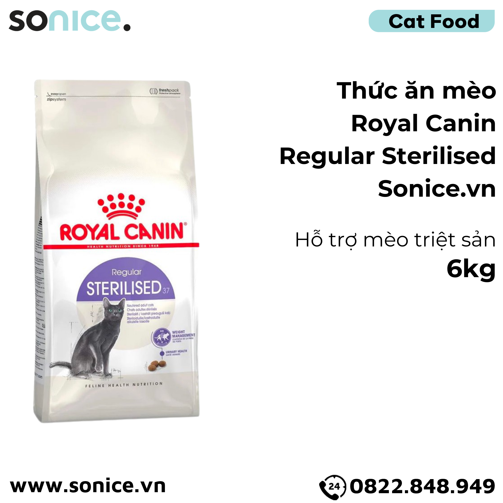  Thức ăn mèo Royal Canin Regular Sterilised - 6kg - Hỗ trợ mèo triệt sản SONICE. 