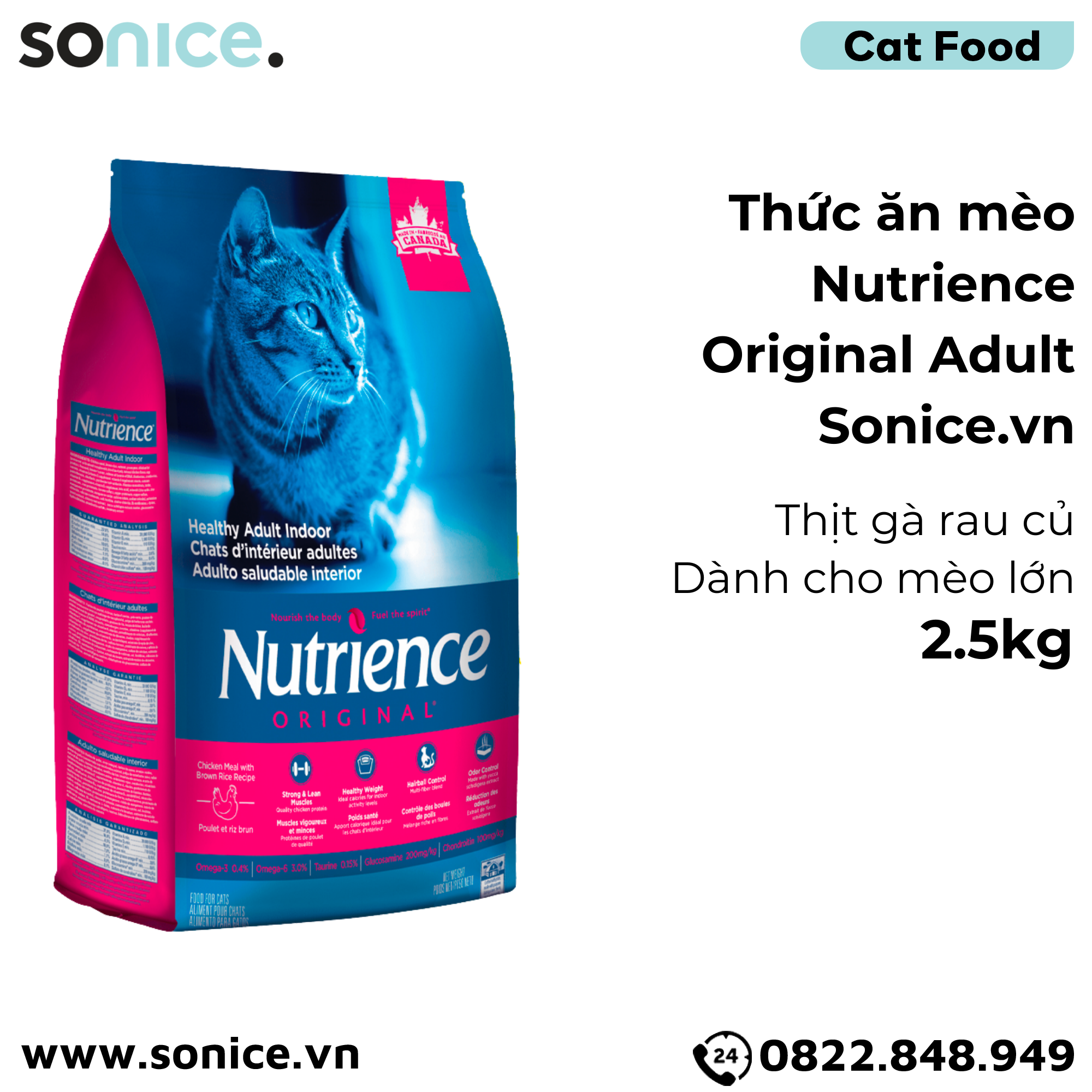  Thức ăn mèo Nutrience Original Adult thịt gà rau củ 2.5kg - Mèo lớn SONICE. 